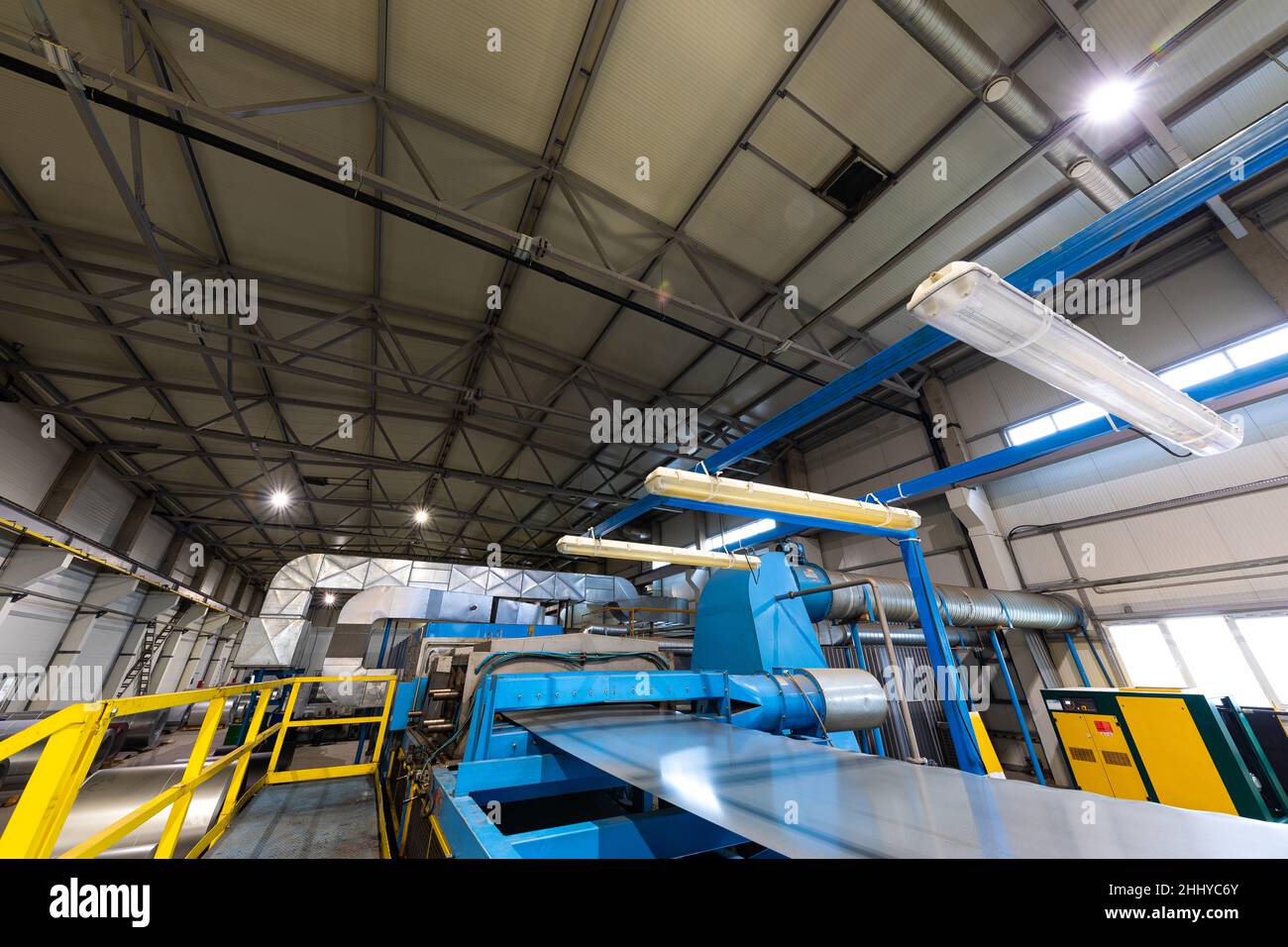 Production line of metal tile for roof. Steel forming machine in ...