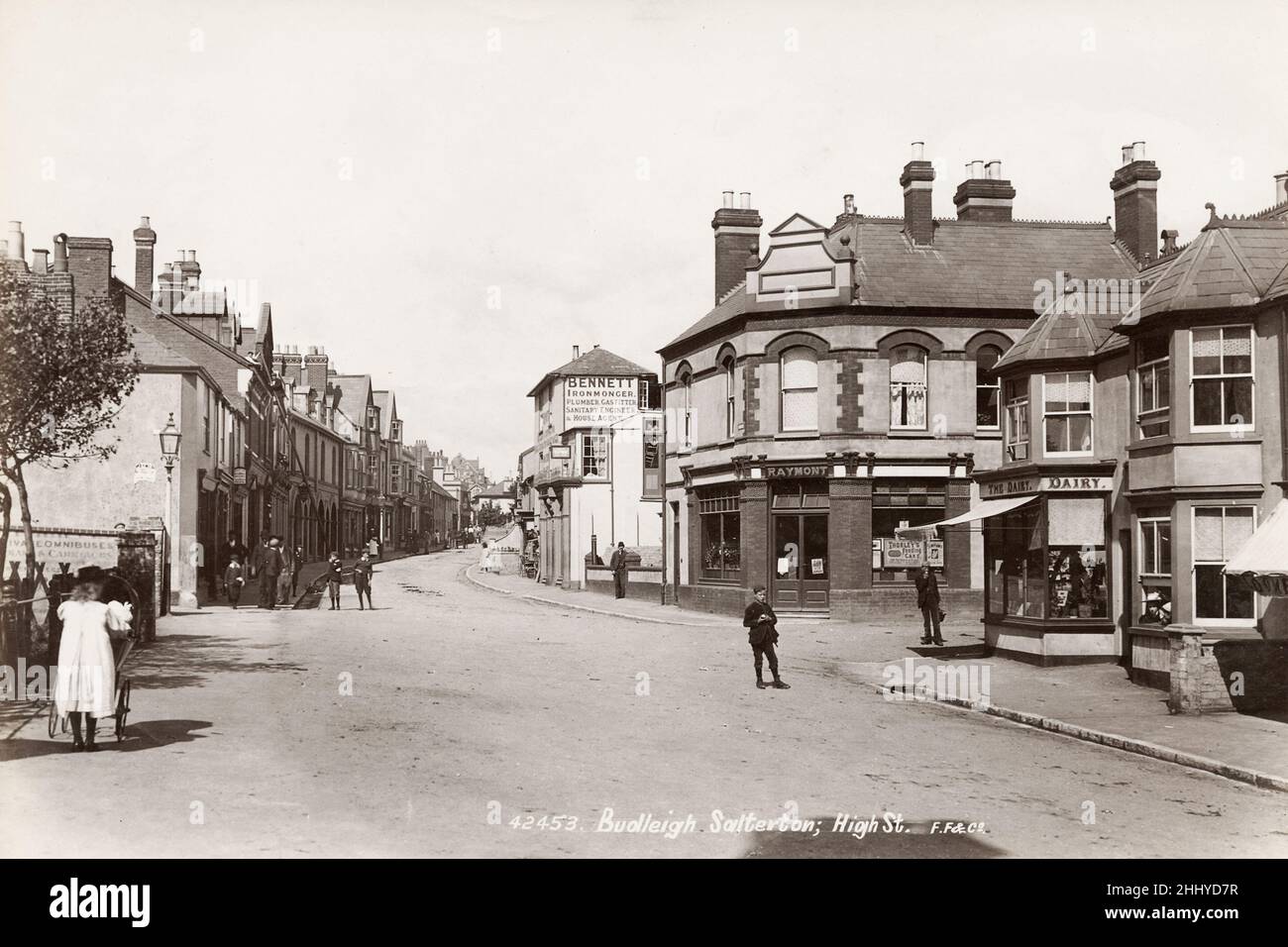 Vintage photograph, late 19th, early 20th century, view of High Street, Budleigh Salterton, East Deven Stock Photo