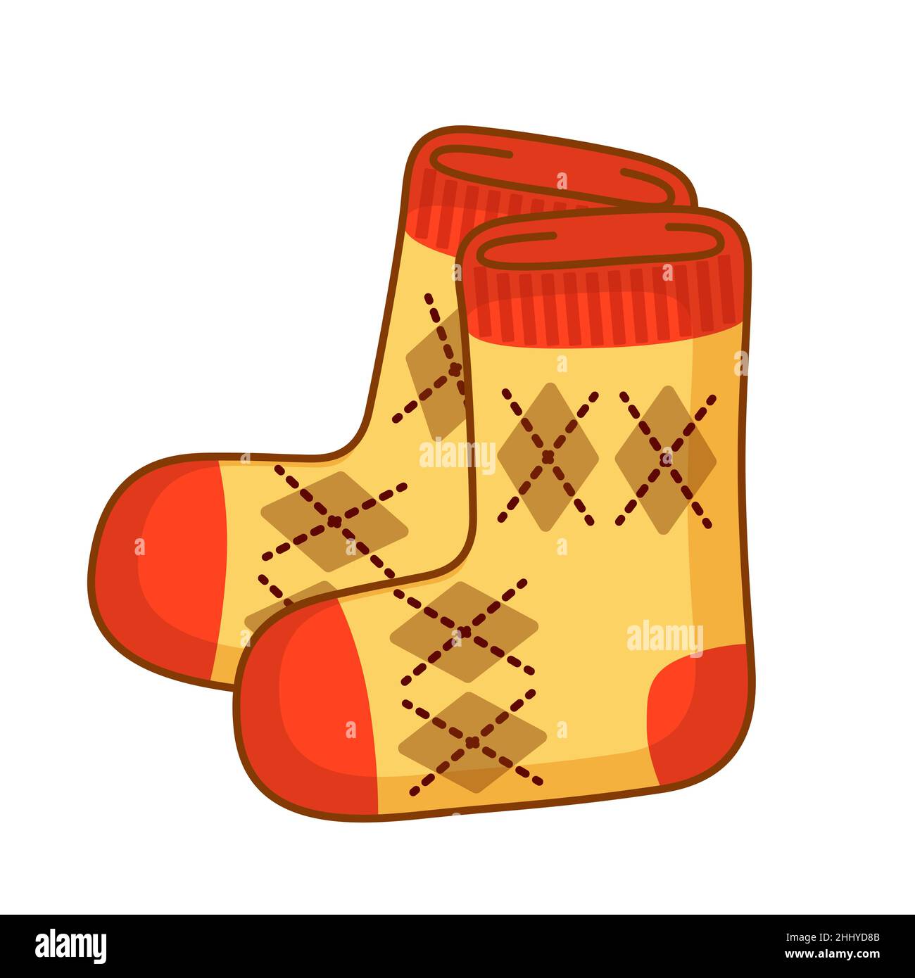 Vector icon winter socks. Funny sticker element in a cartoon style