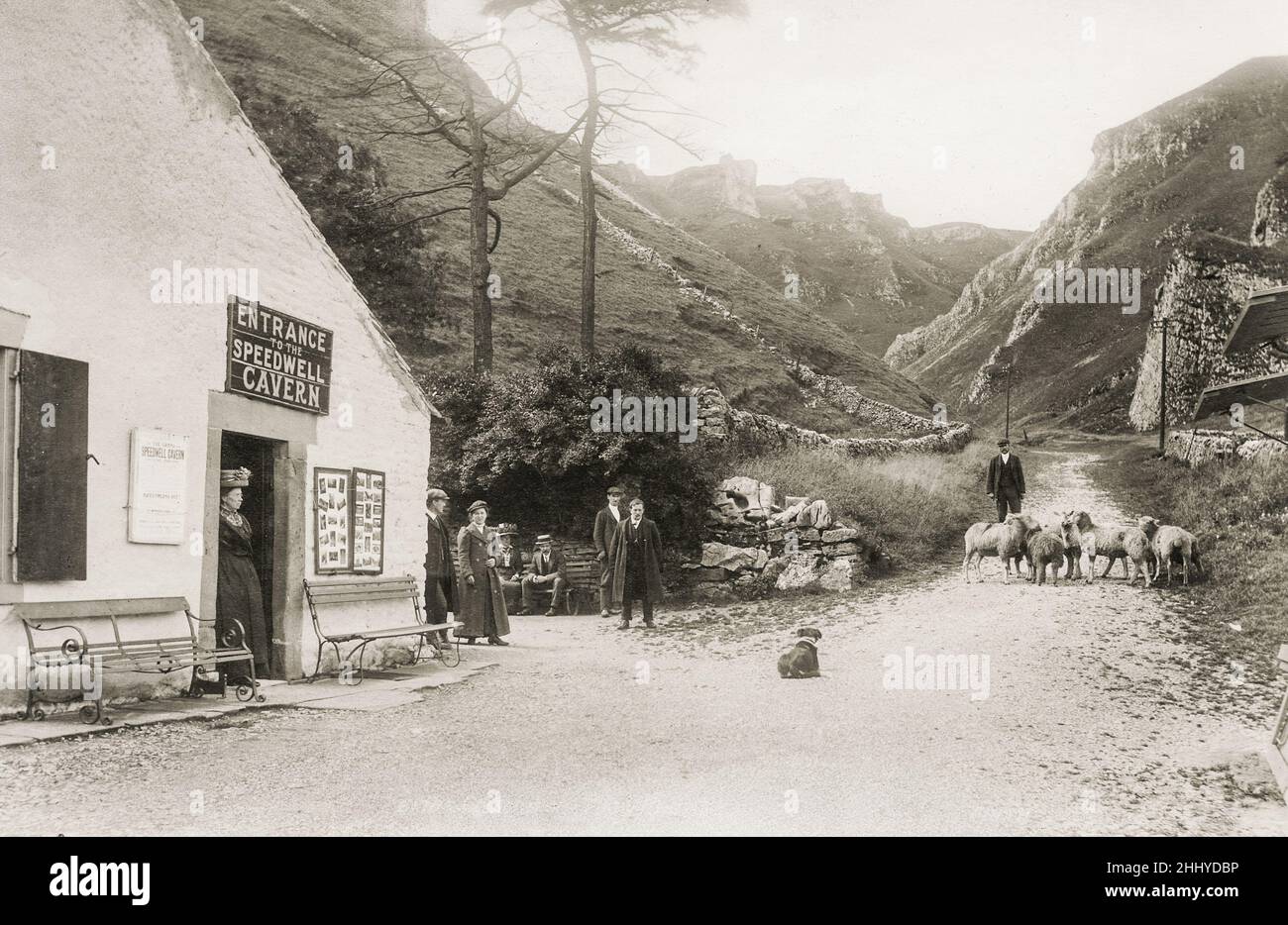Vintage photograph, late 19th, early 20th century, view of Speedwell Cavern, The Winnats, Castleton, Derbyshire Stock Photo