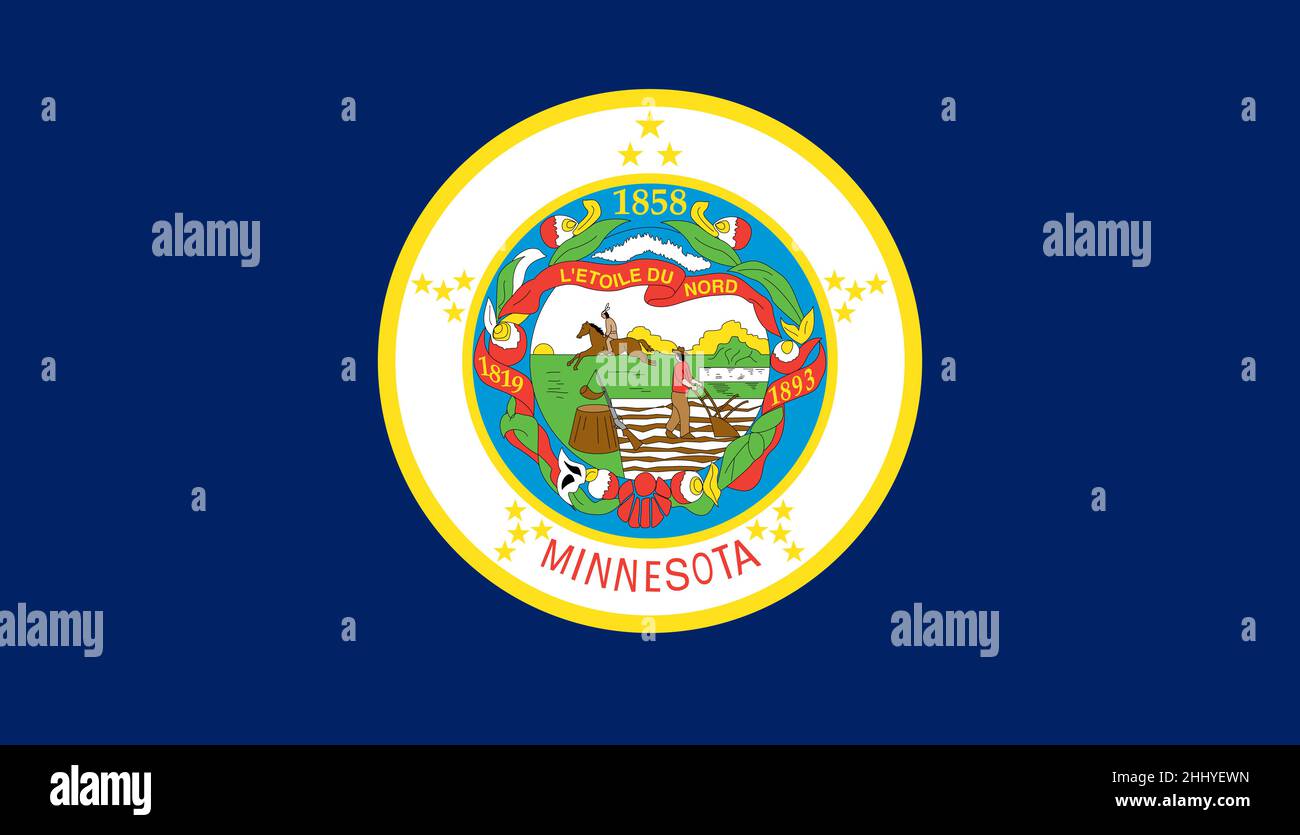 Top view of Minnesota 1957 1983 , USA flag, no flagpole. Plane design layout Flag background Stock Photo