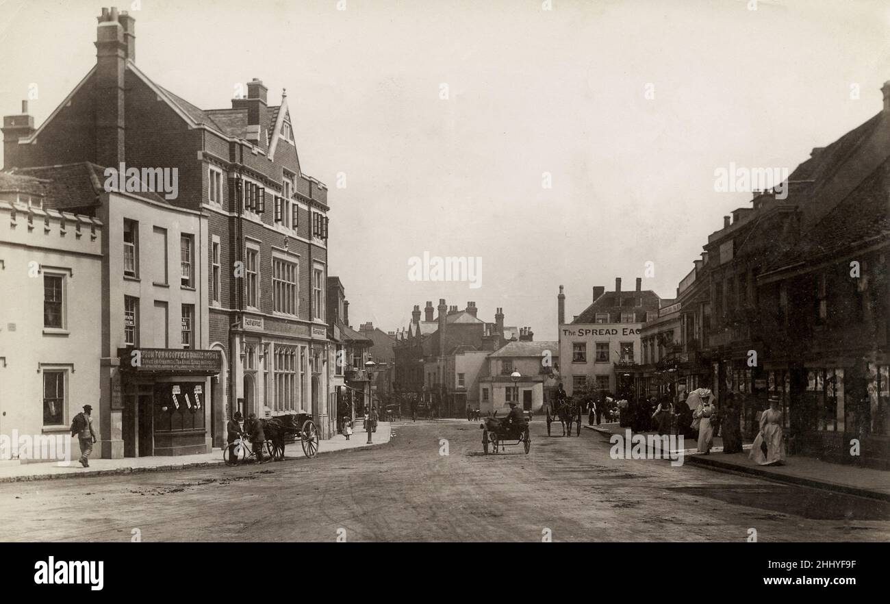 Vintage photograph, late 19th, early 20th century, view of Epsom from clock tower, Surrey Stock Photo