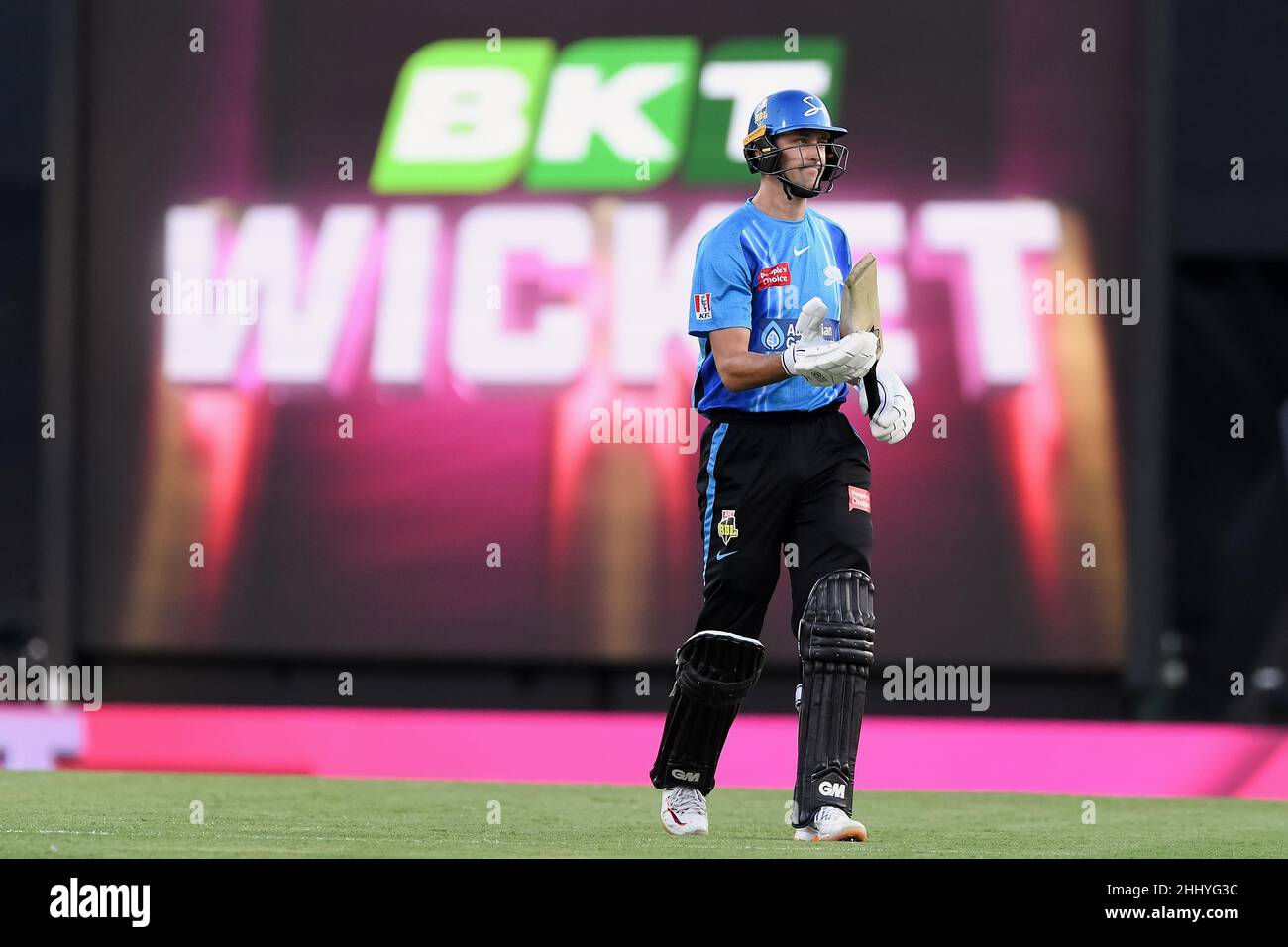 Sydney, Australia, 26 January, 2022. Matt Short of the Strikers gets out during the Big Bash League Challenger cricket match between Sydney Sixers and Adelaide Strikers at The Sydney Cricket Ground on January 26, 2022 in Sydney, Australia. Credit: Steven Markham/Speed Media/Alamy Live News Stock Photo