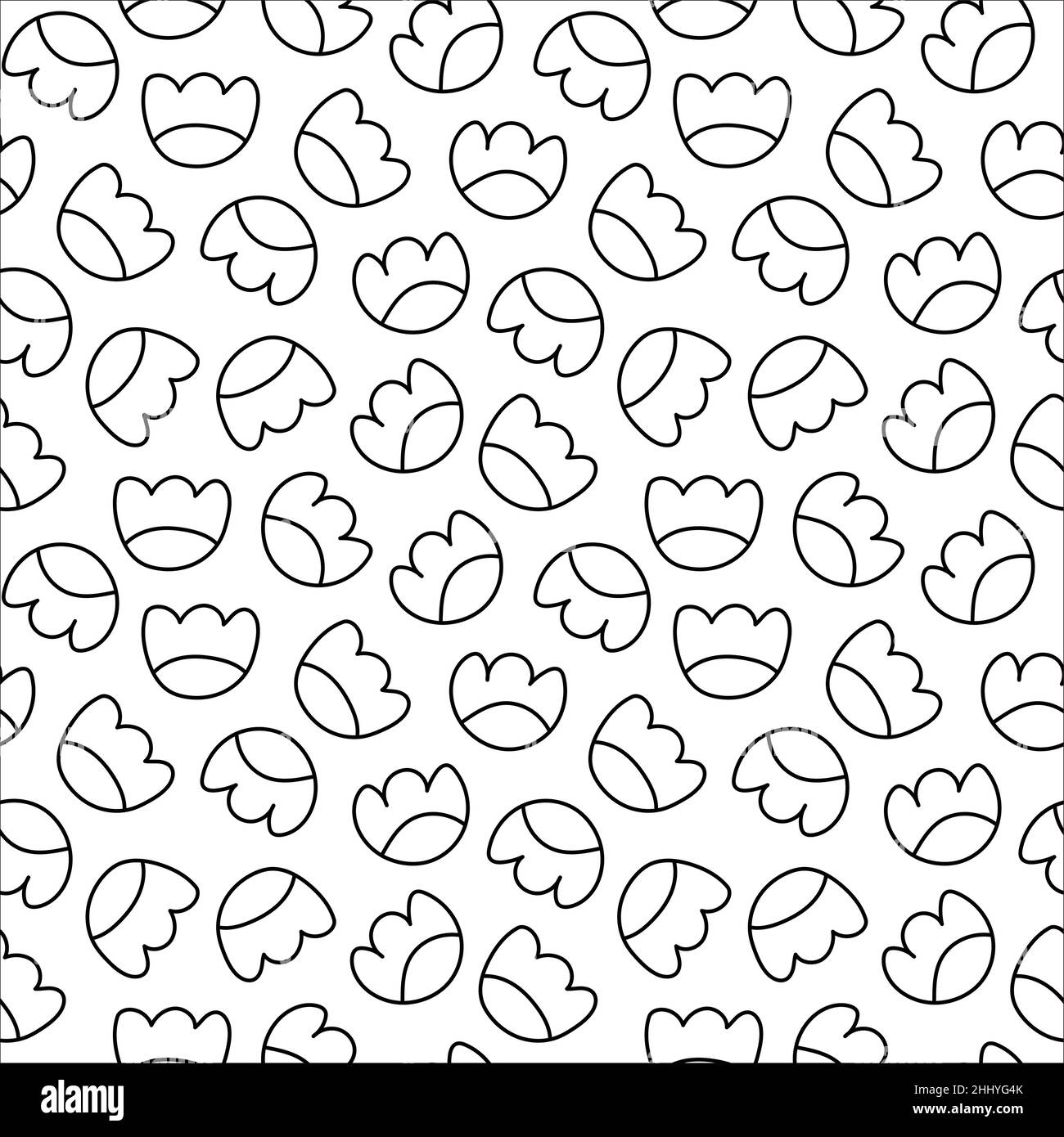 Geometric floral hand drawn seamless pattern, black and white texture ...
