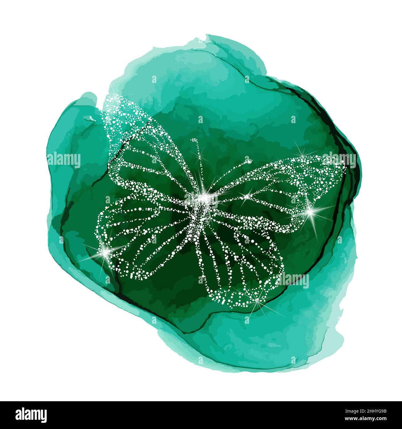 Delicate white butterflies on turquoise blots. Vector illustration Stock Vector