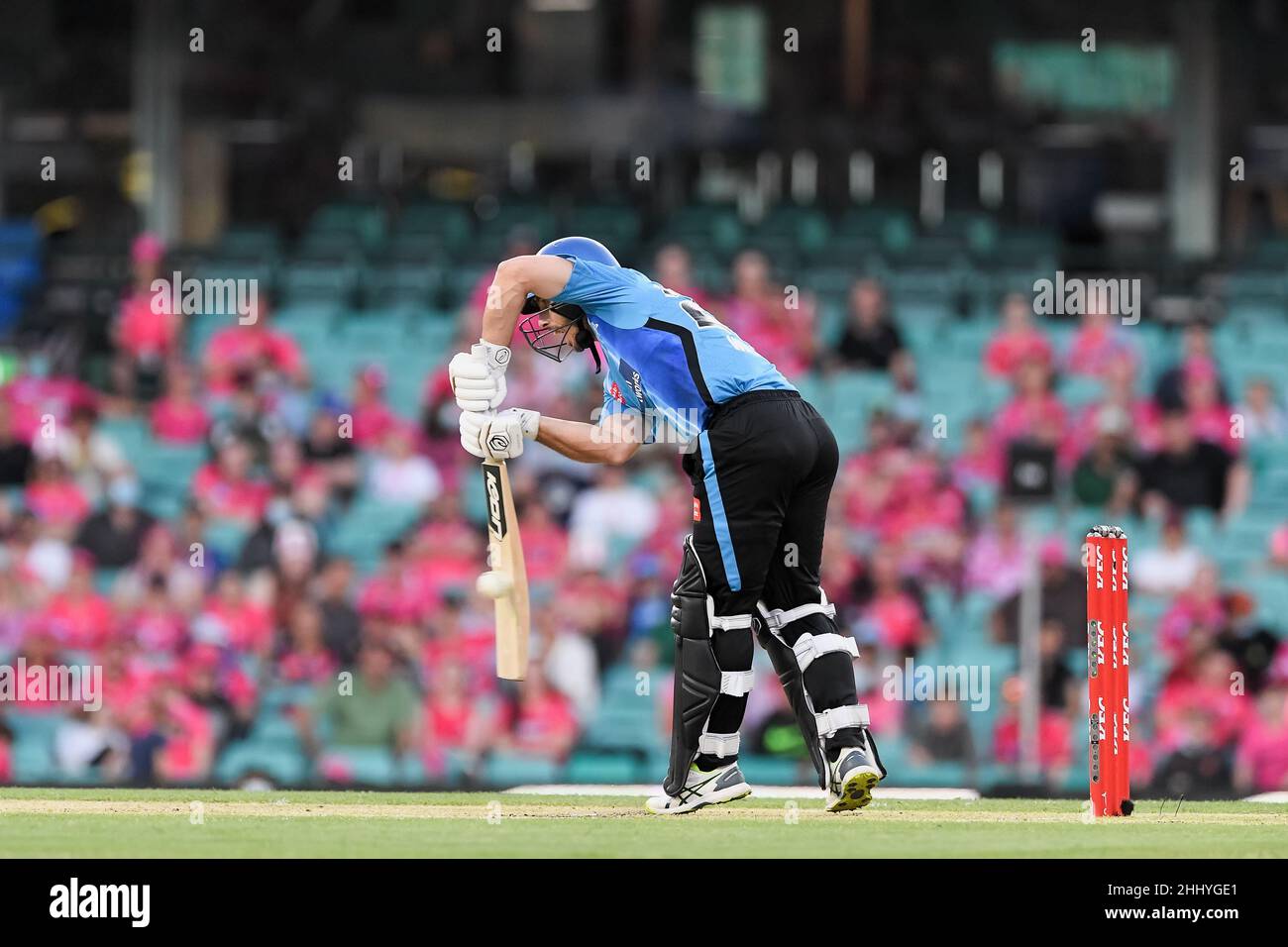 Sydney, Australia, 26 January, 2022. Jon Wells of the Strikers hits the ball during the Big Bash League Challenger cricket match between Sydney Sixers and Adelaide Strikers at The Sydney Cricket Ground on January 26, 2022 in Sydney, Australia. Credit: Steven Markham/Speed Media/Alamy Live News Stock Photo