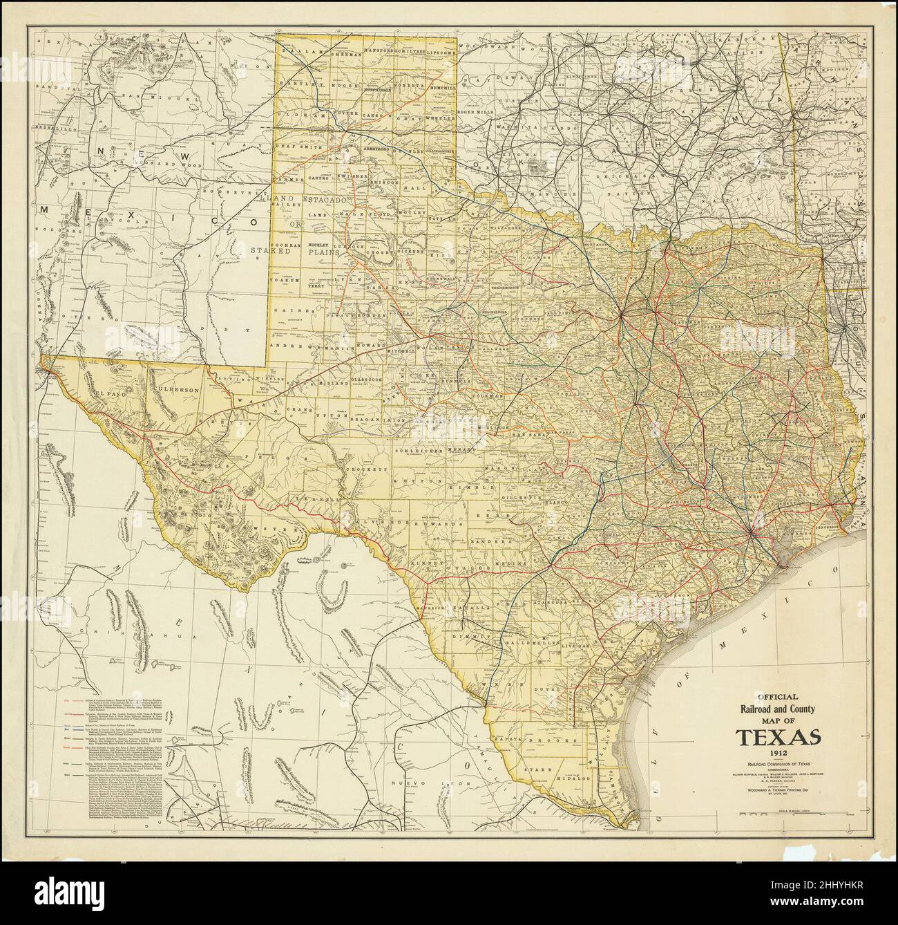 Texas Railroad Commission Map Railroad Commission Of Texas Title Official Railroad And County Map Of Texas  1912 Stock Photo - Alamy