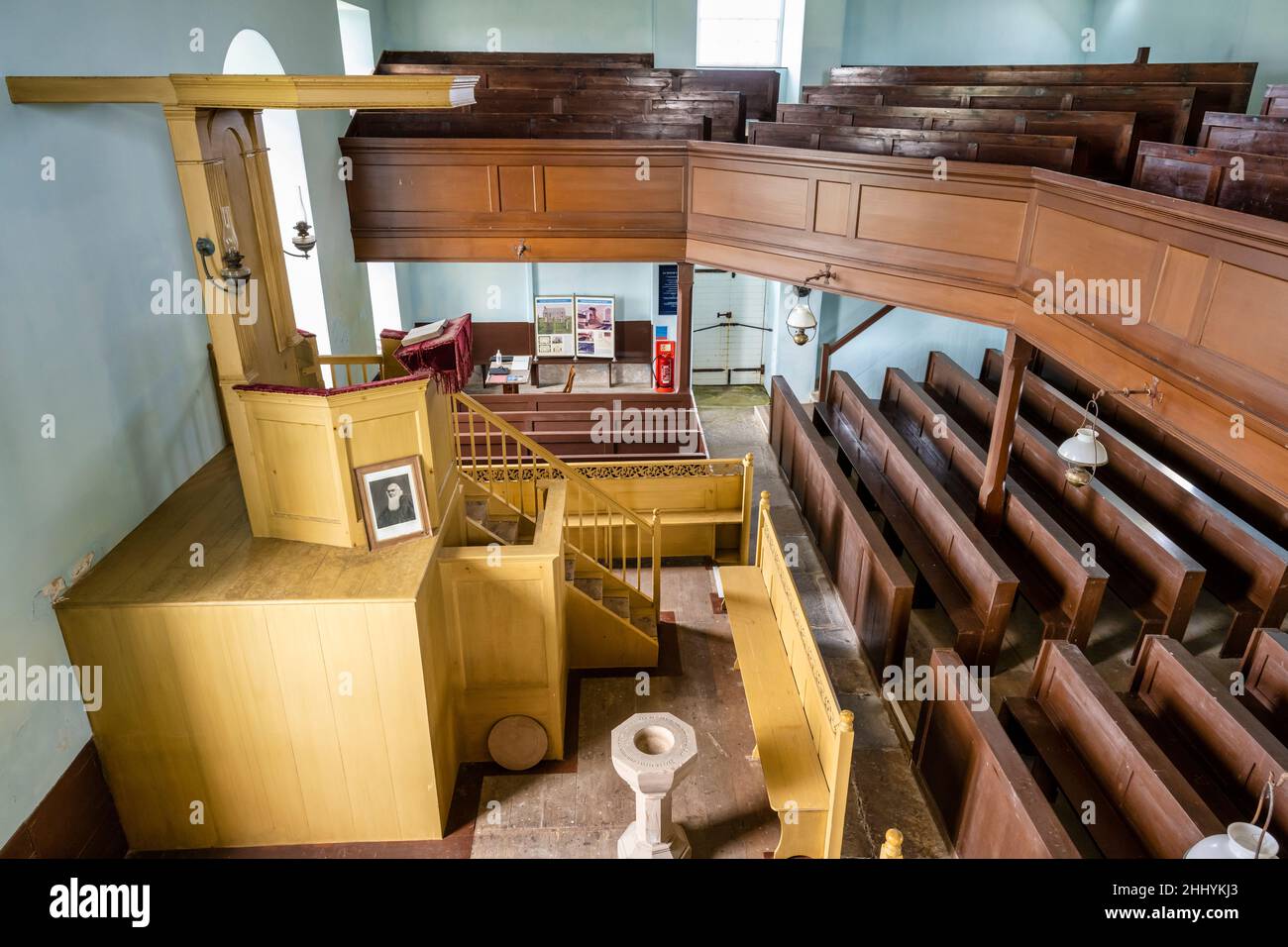 Restored interior of St Peter’s Kirk which stands next to Bay of Skaill near Sandwick on Mainland Orkney in Scotland Stock Photo