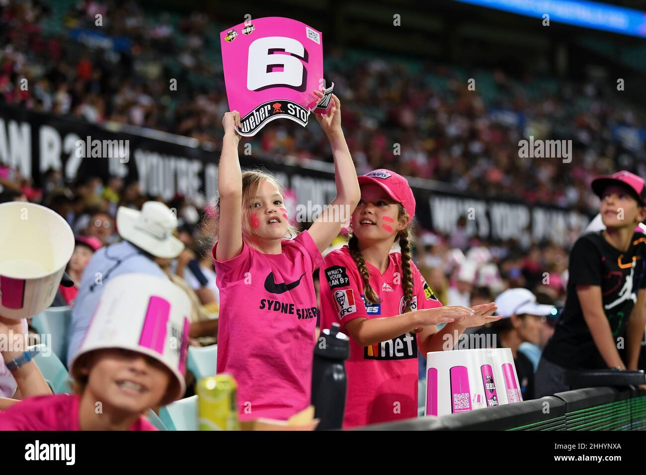 Sydney, Australia, 26 January, 2022. Sydney fans are seen during the Big Bash League Challenger cricket match between Sydney Sixers and Adelaide Strikers at The Sydney Cricket Ground on January 26, 2022 in Sydney, Australia. Credit: Steven Markham/Speed Media/Alamy Live News Stock Photo