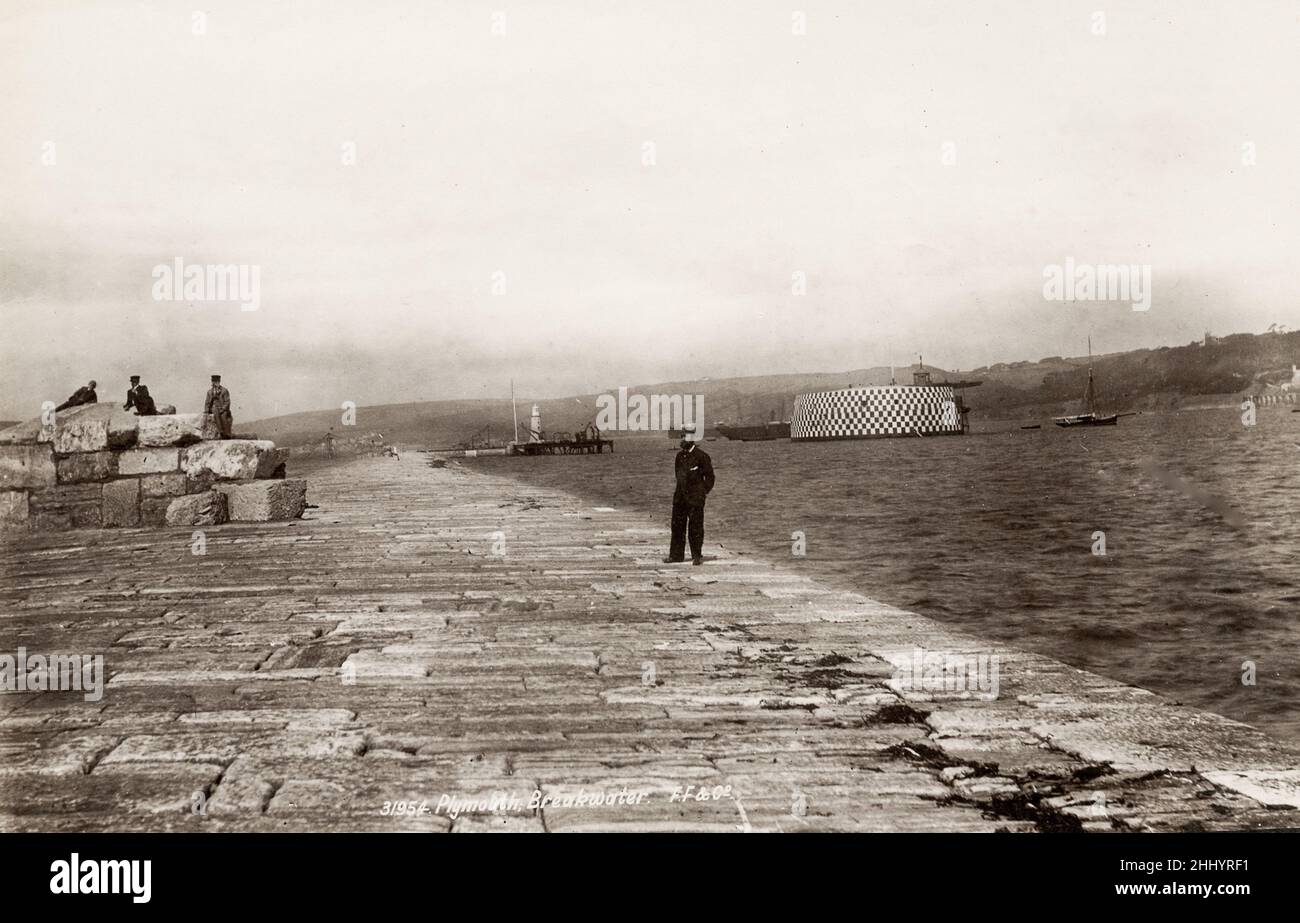 Vintage photograph, late 19th, early 20th century, view of Breakwater, Plymouth Stock Photo