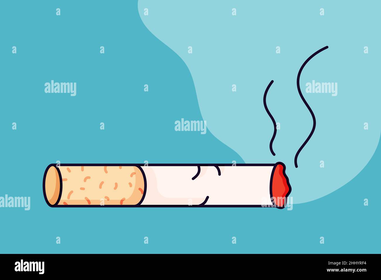 Horizontal poster with a smoking cigarette in the cartoon trend style of the 70s. Stock Vector