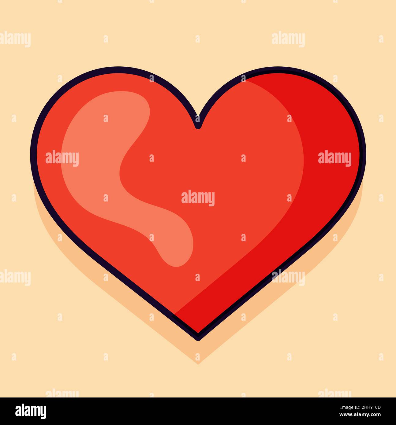 A square poster with a heart in the cartoon trend style of the 70s. Stock Vector