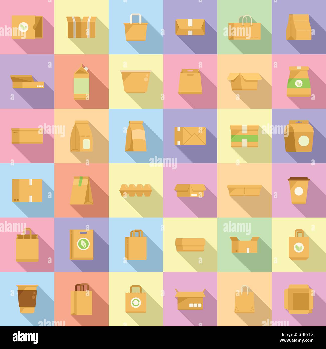 Eco packaging icons set flat vector. Eco waster Stock Vector Image ...