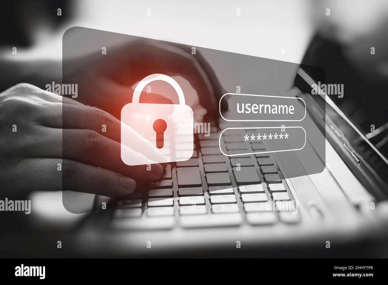 Network security concept, security systems. Hands typing on keyboard Stock Photo