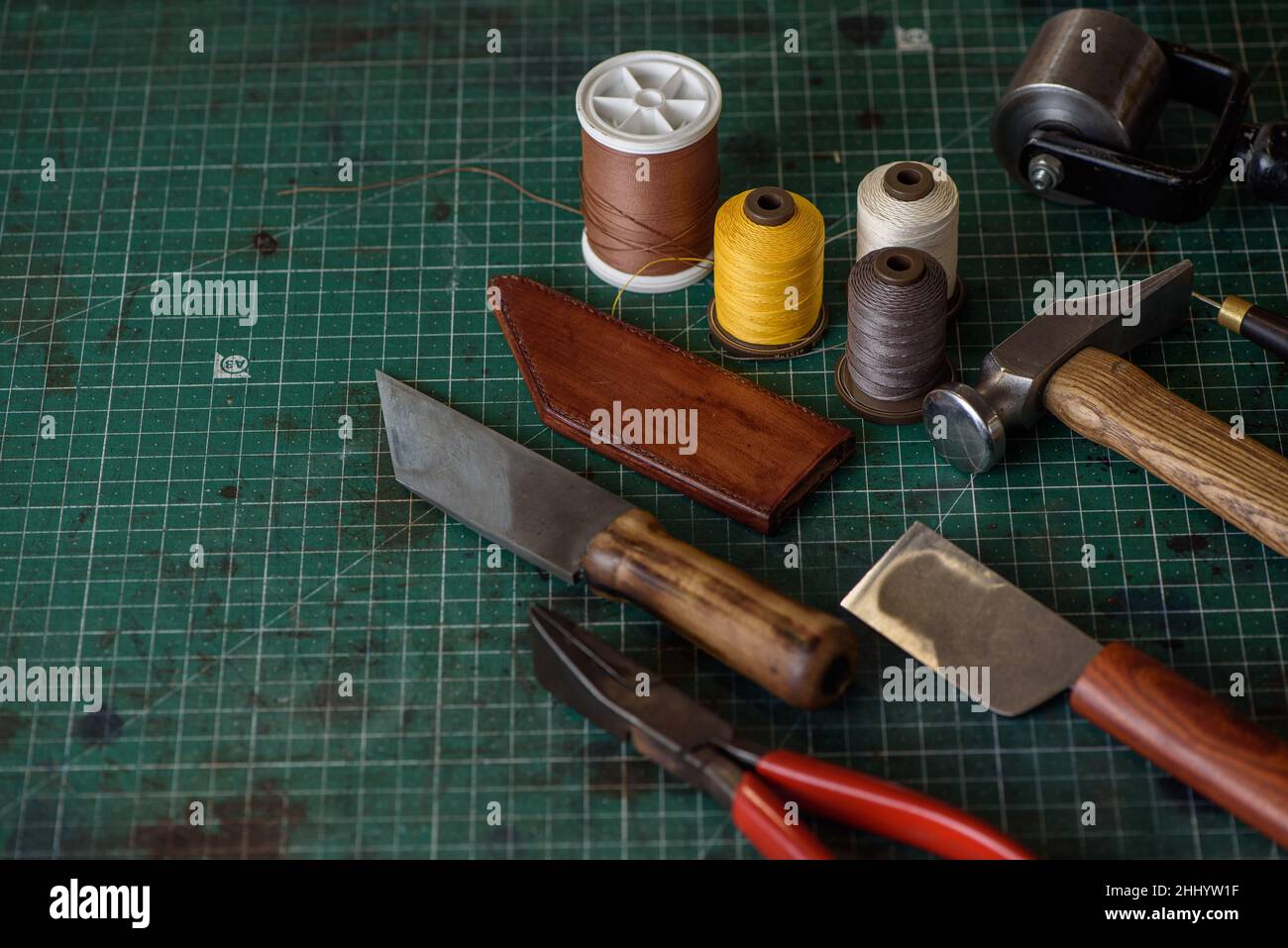 Bushcraft Equipment And Leather Materials Stock Photo - Download Image Now  - Gardening Equipment, Making, Shoe - iStock