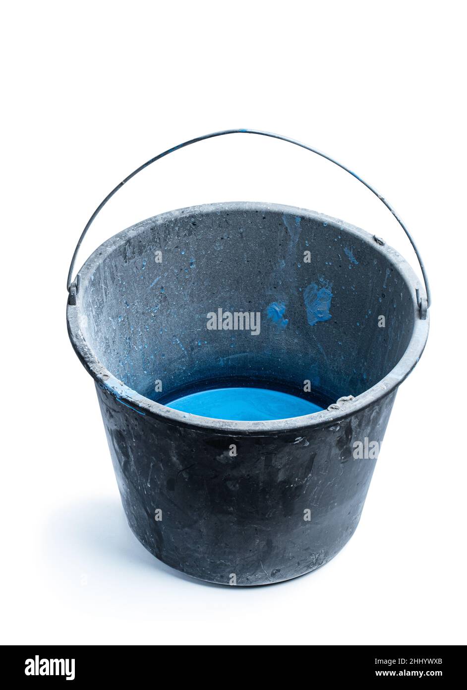 5 gallon black plastic bucket with blue acrylic primer waterrepellent