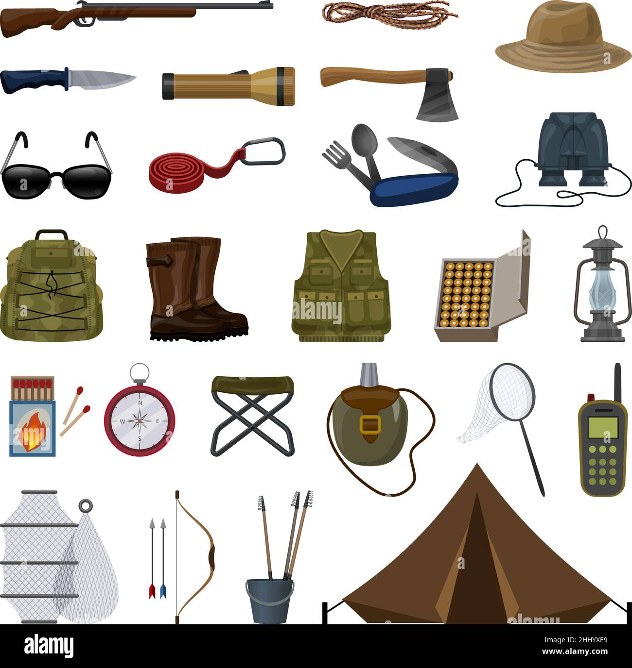 Hunting equipment icons set cartoon vector. Fishing camping Stock Vector  Image & Art - Alamy
