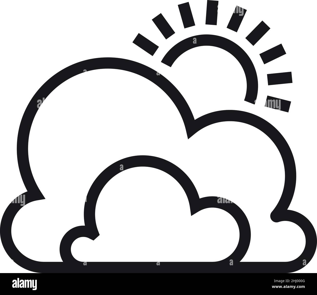 Sun behind clouds. Weather icon. Forecast logo Stock Vector
