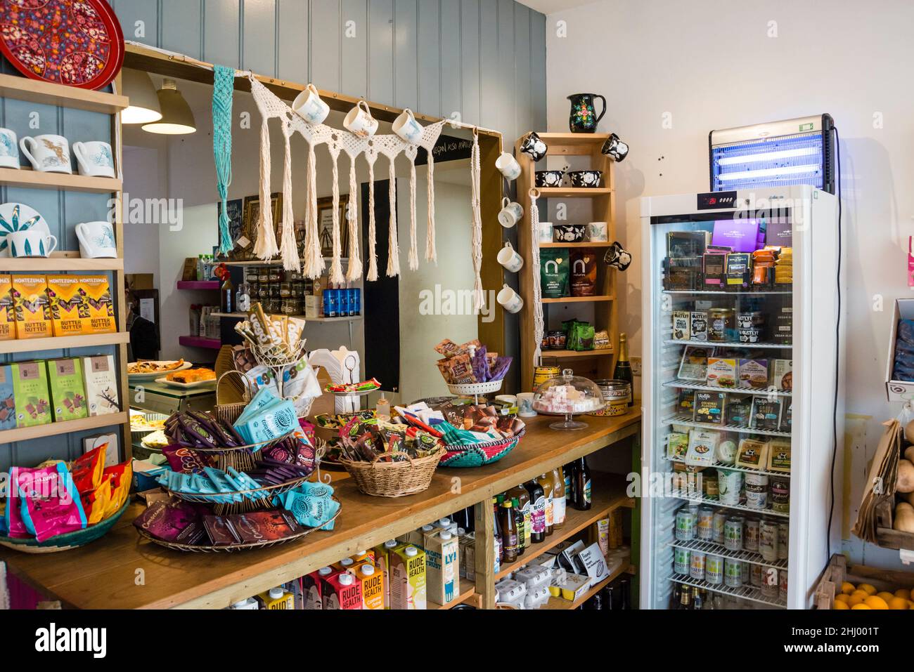 Interior of small independent grocery shop, Narberth, Pembrokeshire, Wales, IL Stock Photo