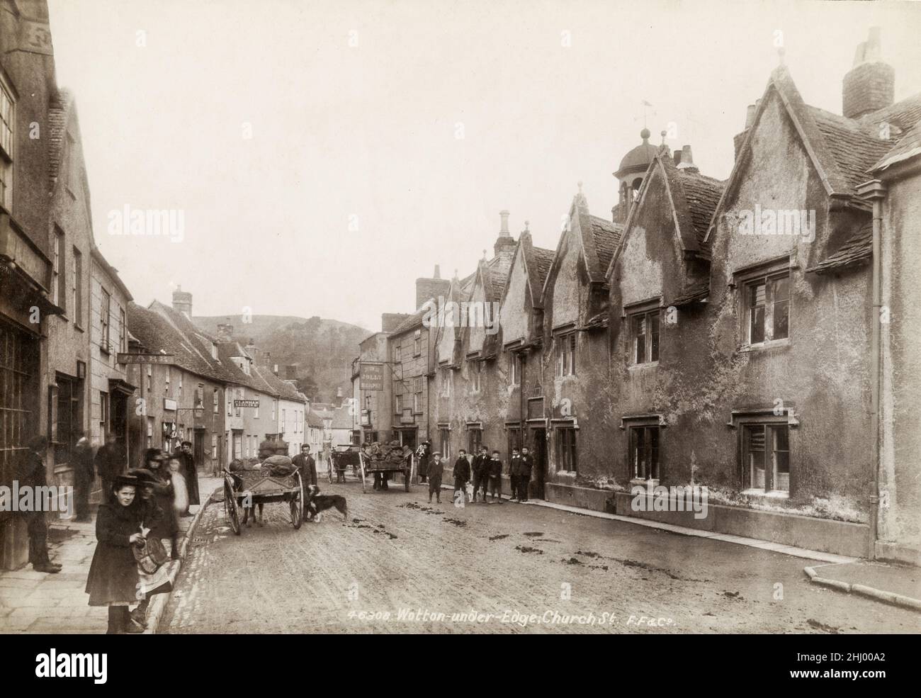 Vintage photograph, late 19th, early 20th century, view of Church Street, Wotton-under-Edge, Gloucestershire Stock Photo