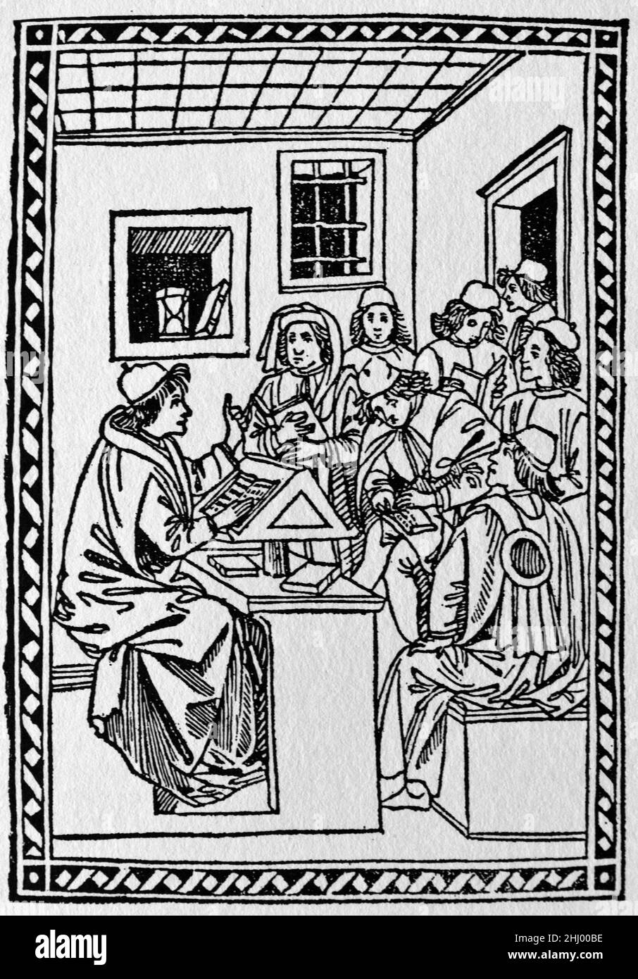 Cristoforo Landino (1442-1498) Italian Humanist during the Florentine Renaissance. Landino was a teacher and scholar at the Platonic Academy and scriptor of public letters for the Signoria Florence Italy. c15th Woodcut Print, Engraving or Illustration. Stock Photo