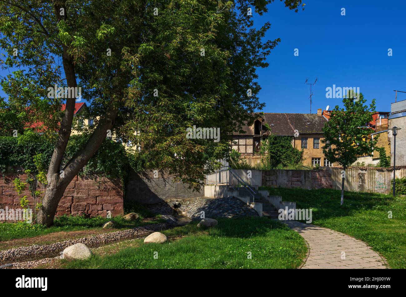 By the town wall, Bad Frankenhausen, Thuringia, Kyffhäuser region, Germany. Stock Photo
