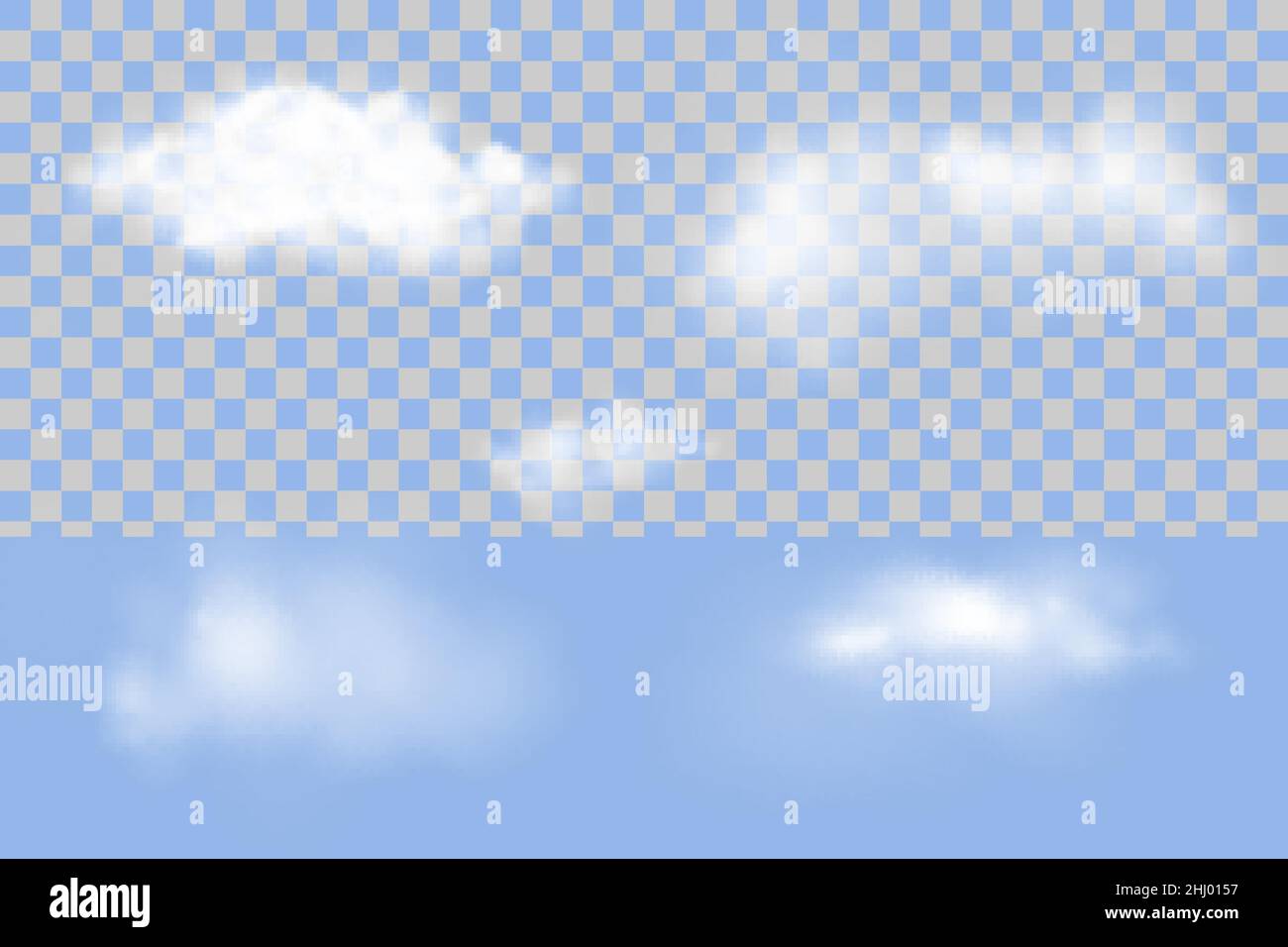 Fluffy clouds realistic vector illustration. Sky design elements ...