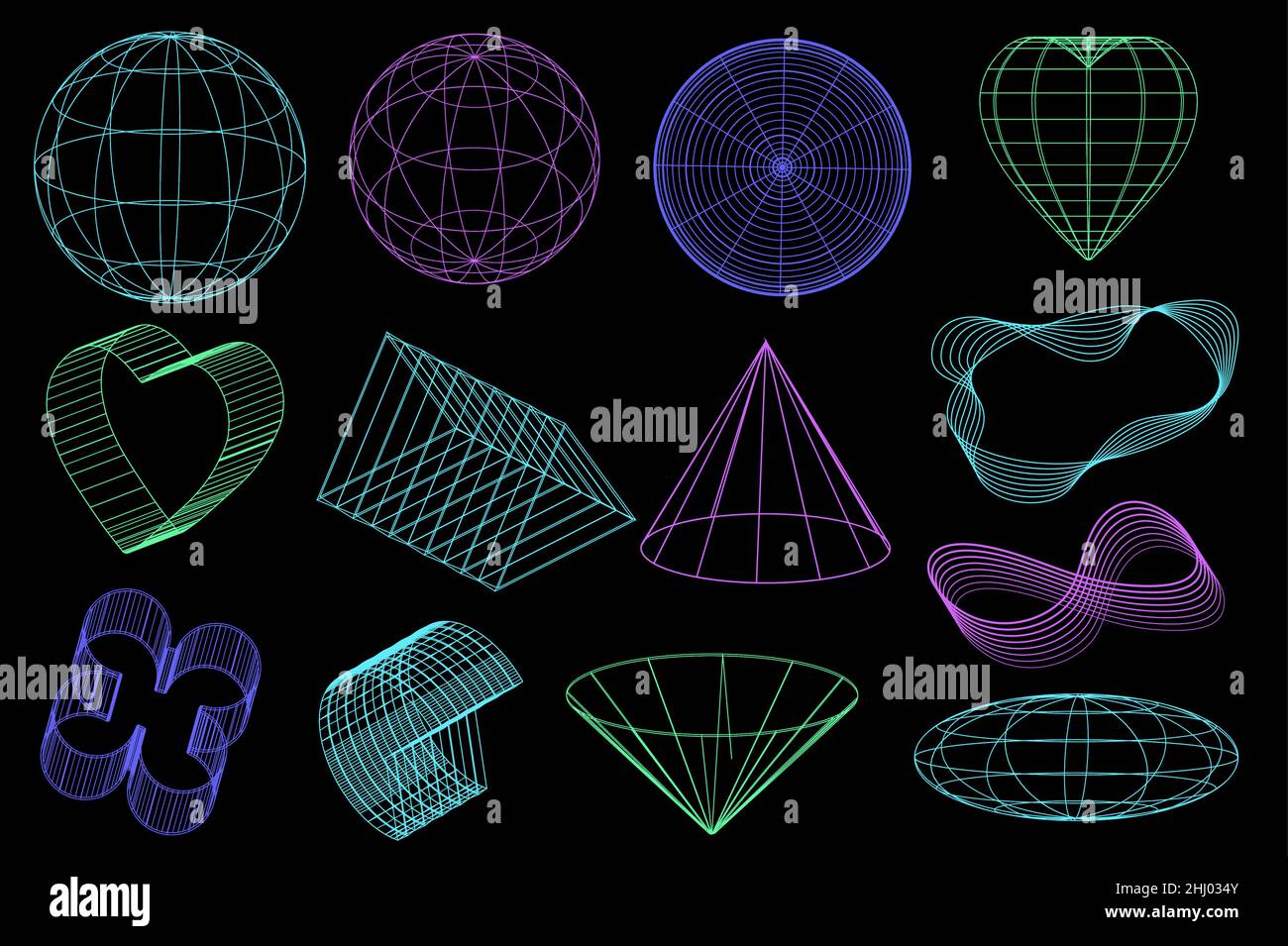 Mesh abstract shapes with globe in minimal style set. Futuristic elements  and retrofuturistic shapes. Set of neo memphis, vaporwave. vector Stock  Vector Image & Art - Alamy