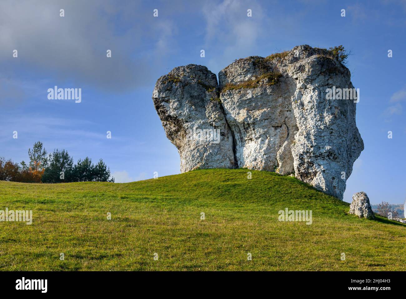 Limestone rocks in Polish Jura Krakowsko-Czestochowska near Mirow. Stock Photo