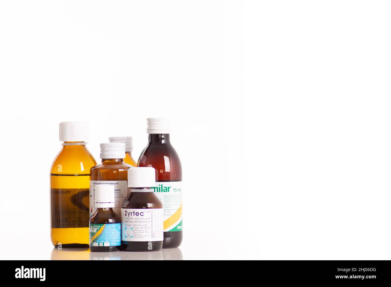 used syrup bottles. Recycling of medicines. Copyspace Stock Photo