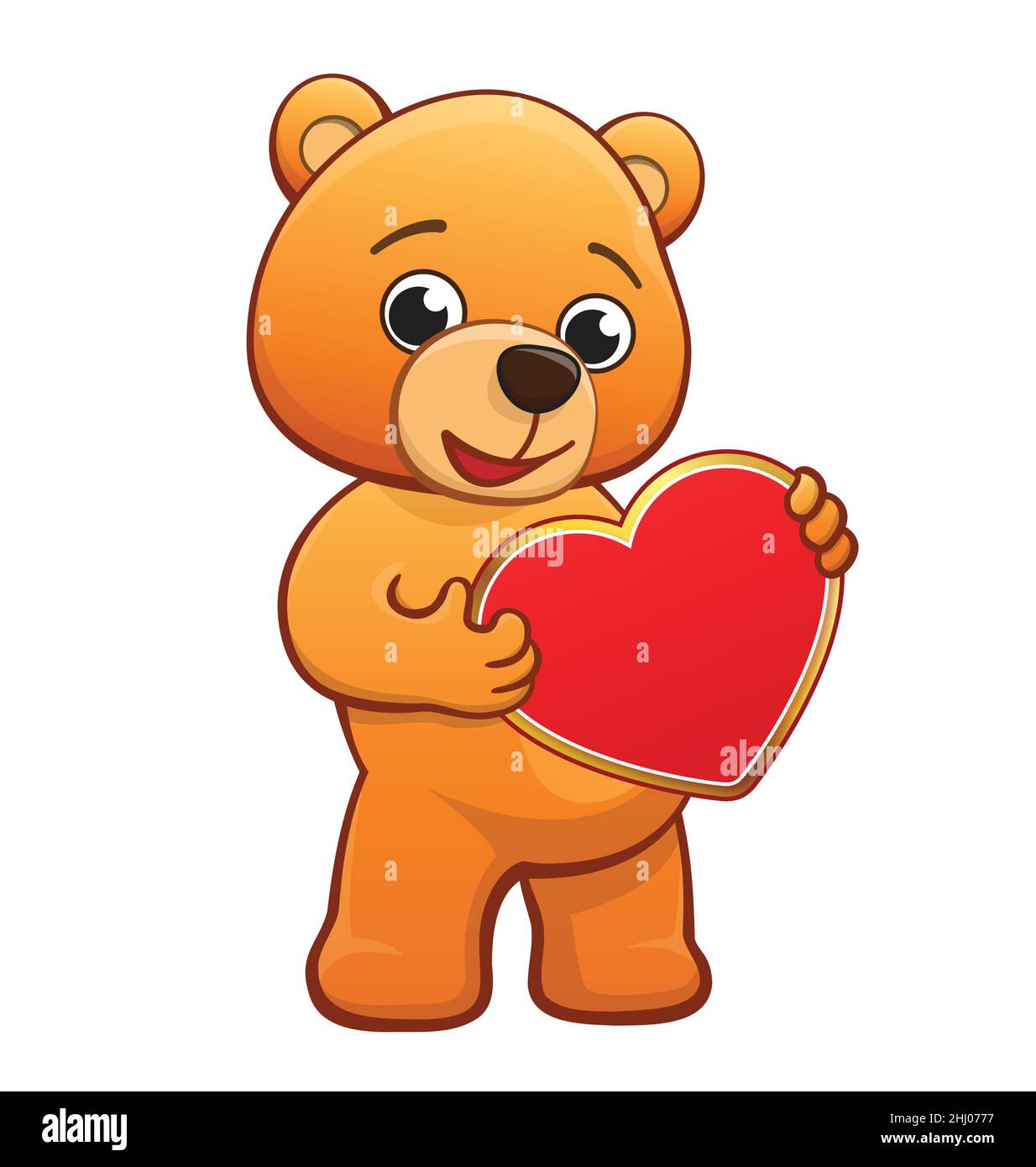 Cute Cuddly golden brown teddy bear cartoon character holding ...