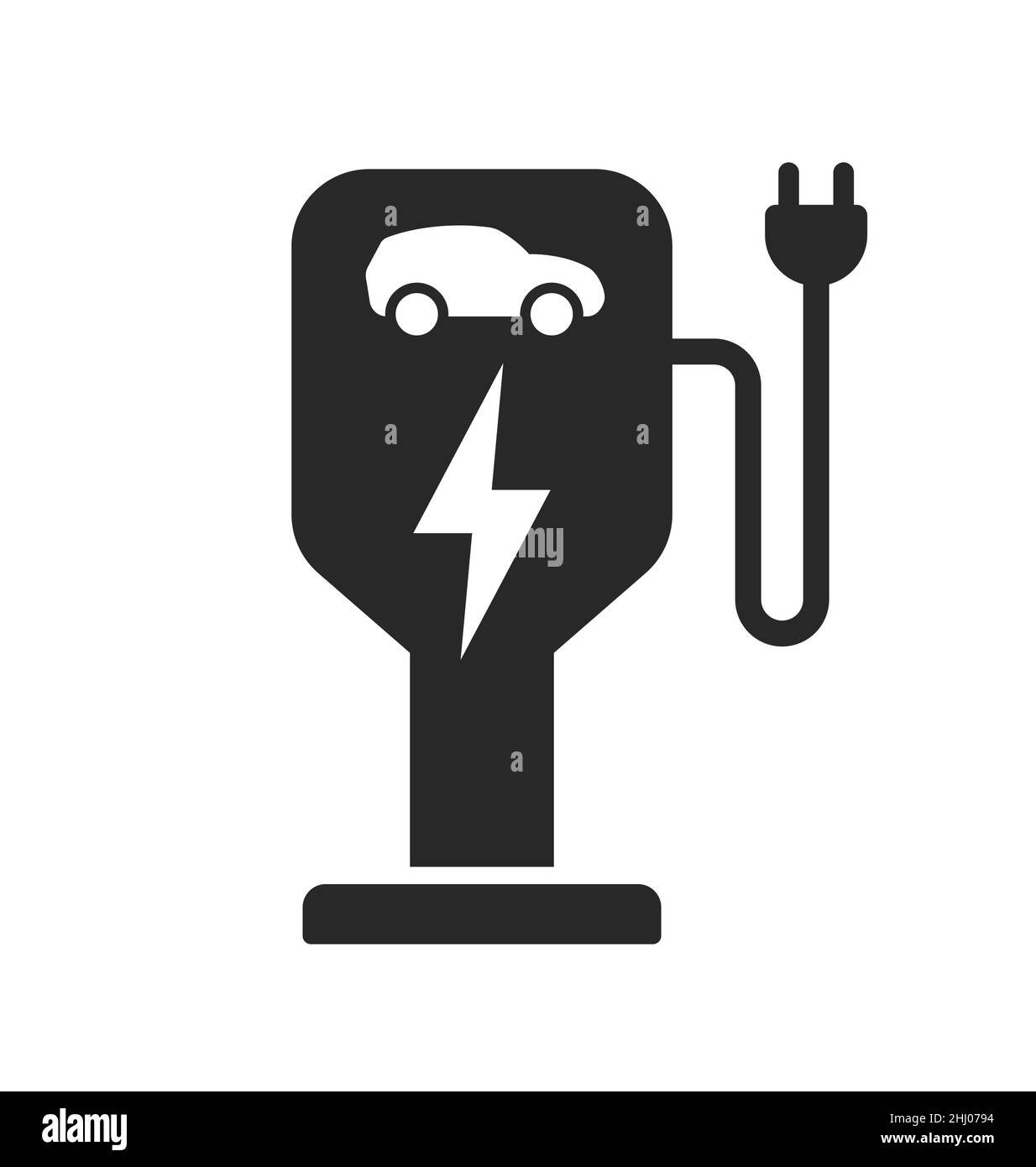 simple electric car charge point bowser logo symbol sign icon station with power plug and lightning bolt vector isolated on white background Stock Vector