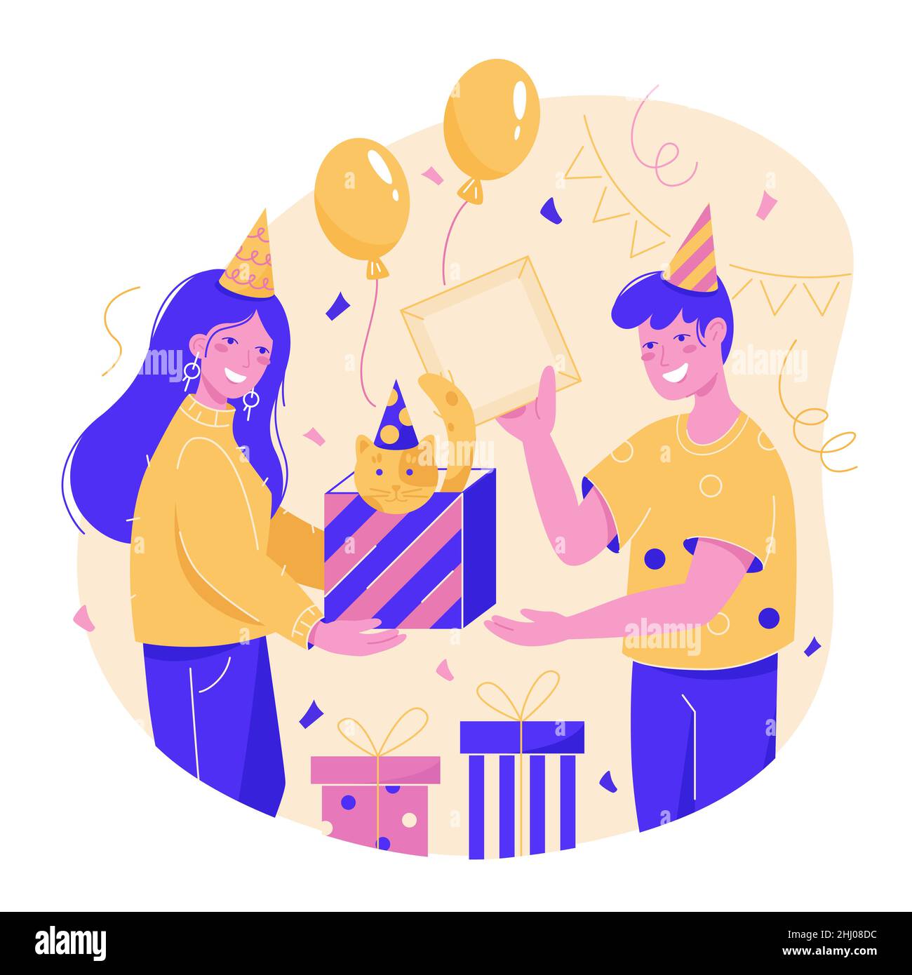 Happy birthday party with gifts Vector illustration Stock Vector Image ...