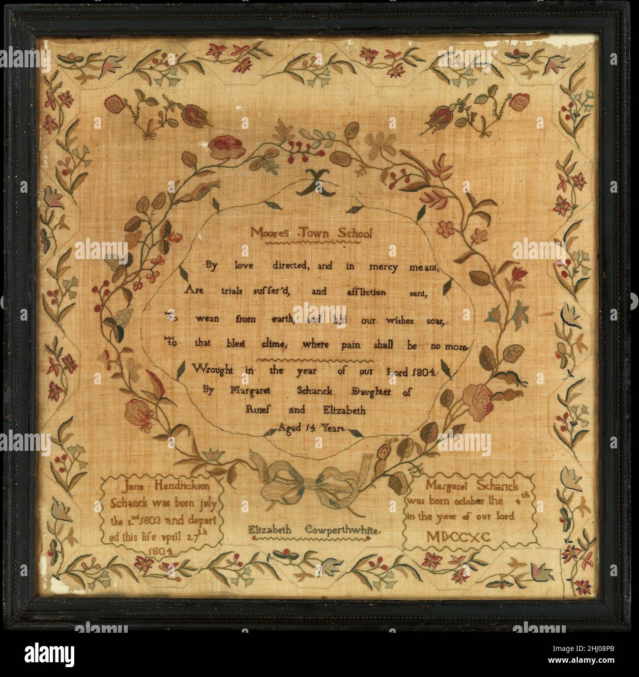 Sampler made at the Moorestown Friends School 1804 Margaret Schanck