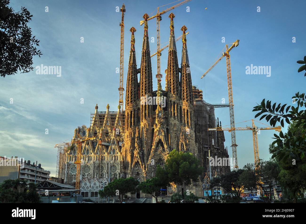 Towers of the Nativity façade of the Sagrada Familia basilica at