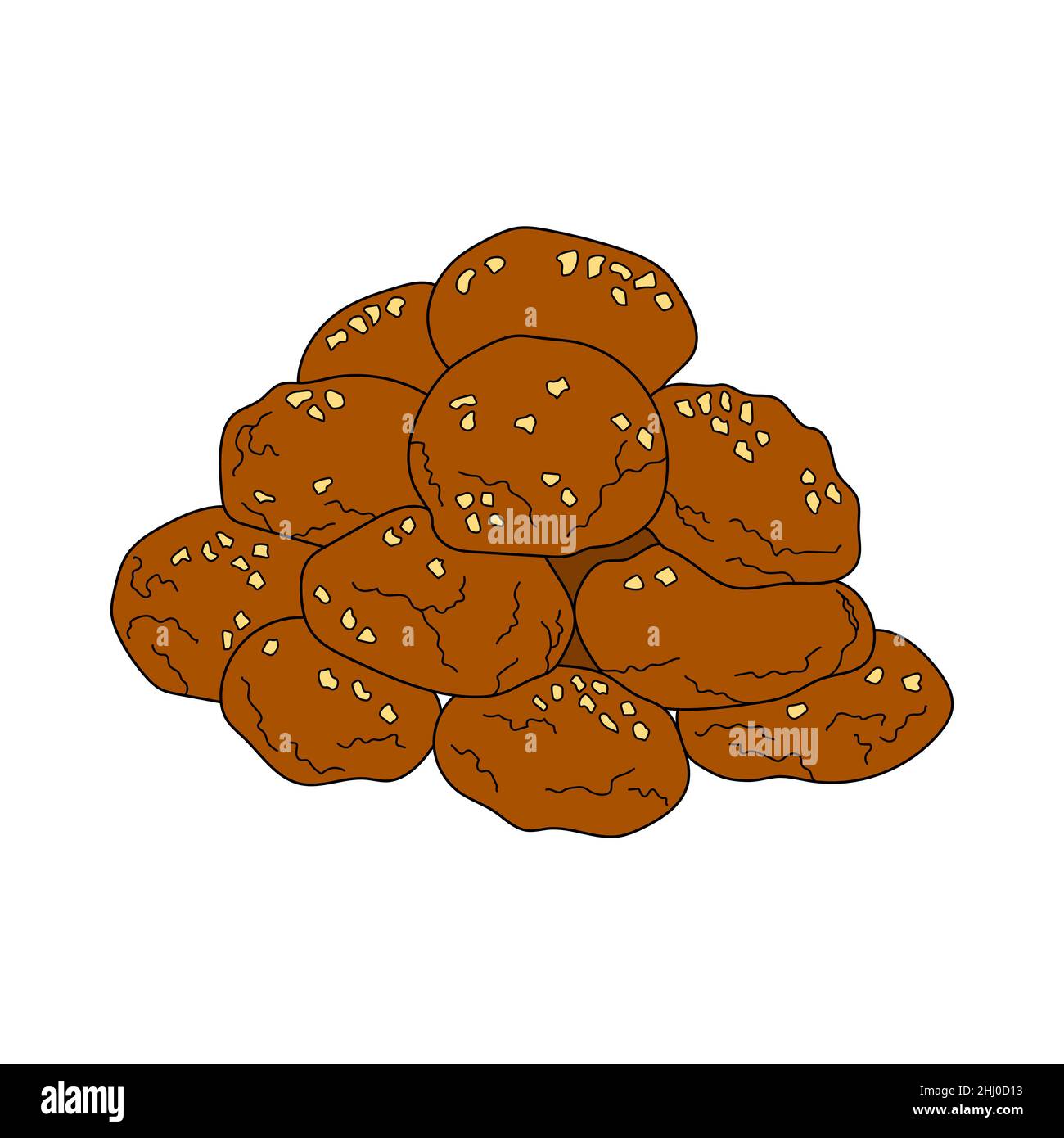 Melomakarona Greek Christmas honey and nuts cookies. Vector hand-drawn illustration. Design element for menu cafe, bistro, restaurant. Stock Vector