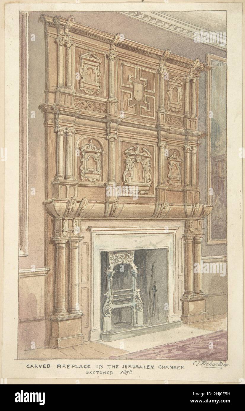 Oak Carving from Fireplace in the Jerusalem Chamber, Westminster 1838 Charles James Richardson British. Oak Carving from Fireplace in the Jerusalem Chamber, Westminster  363950 Stock Photo