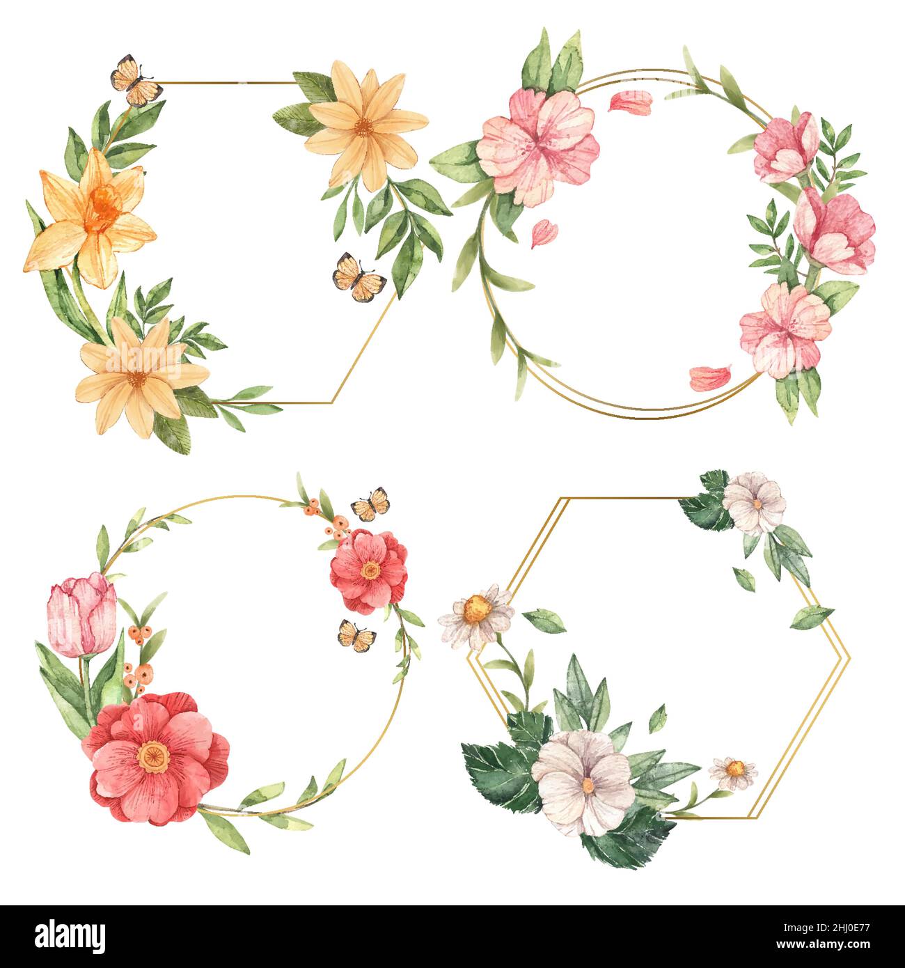 Watercolor floral frames set Vector illustration Stock Vector Image ...