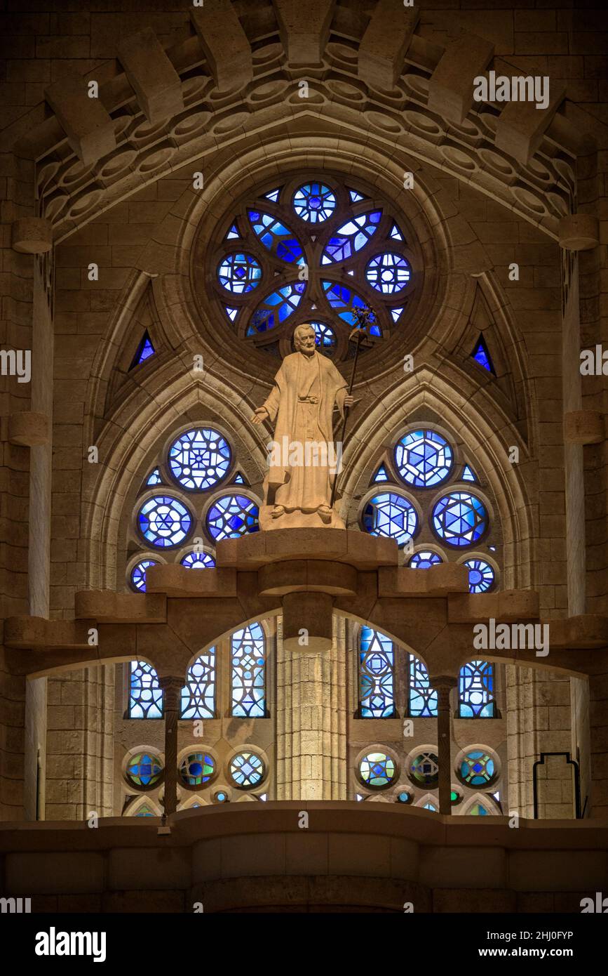 Sculpture of Saint Joseph inside the basilica of the Sagrada Familia (Barcelona, Catalonia, Spain) ESP: Escultura de San José en la Sagrada Familia Stock Photo