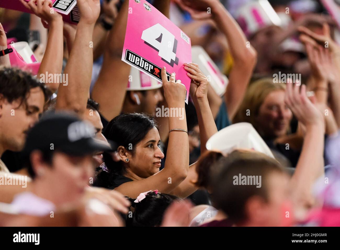 Sydney, Australia, 26 January, 2022. Adelaide fans are seen during the Big Bash League Challenger cricket match between Sydney Sixers and Adelaide Strikers at The Sydney Cricket Ground on January 26, 2022 in Sydney, Australia. Credit: Steven Markham/Speed Media/Alamy Live News Stock Photo