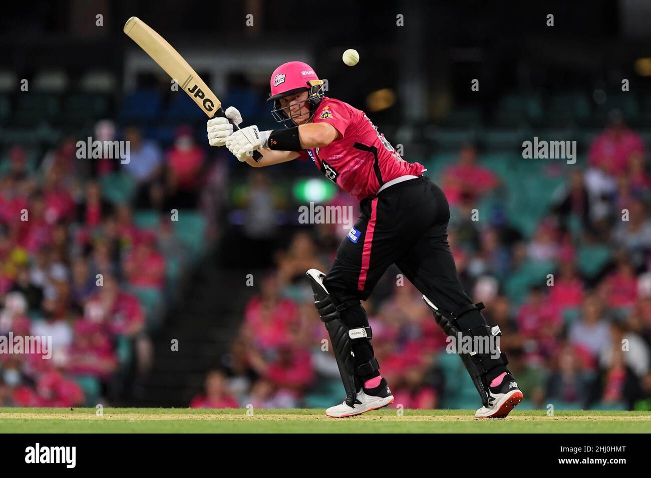 Sydney, Australia, 26 January, 2022. Moises Henriques of the Sixers hits the ball during the Big Bash League Challenger cricket match between Sydney Sixers and Adelaide Strikers at The Sydney Cricket Ground on January 26, 2022 in Sydney, Australia. Credit: Steven Markham/Speed Media/Alamy Live News Stock Photo