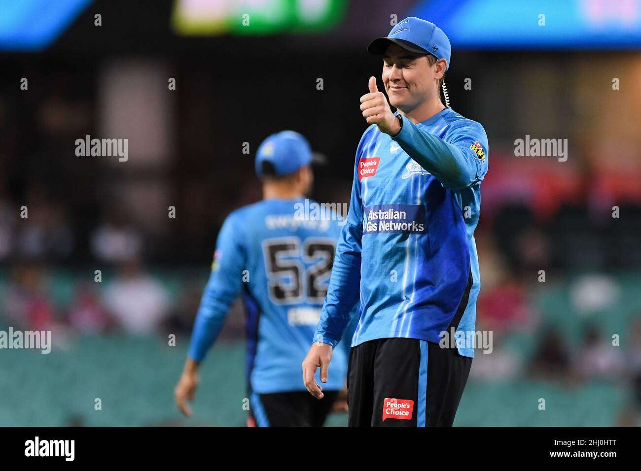 Sydney, Australia, 26 January, 2022. Matt Renshaw of the Strikers celebrates catching Dan Christian of the Sixers out during the Big Bash League Challenger cricket match between Sydney Sixers and Adelaide Strikers at The Sydney Cricket Ground on January 26, 2022 in Sydney, Australia. Credit: Steven Markham/Speed Media/Alamy Live News Stock Photo
