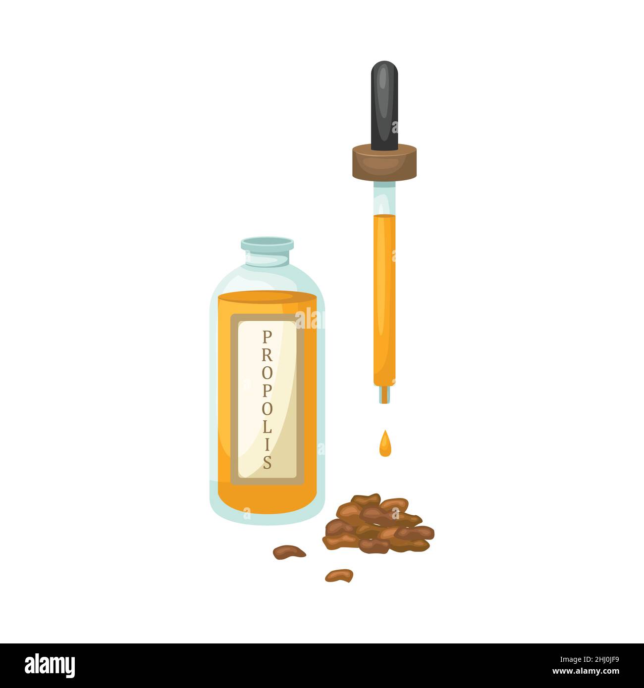 Vector illustration of a bottle with propolis tincture. Biologically active additive. Stock Vector