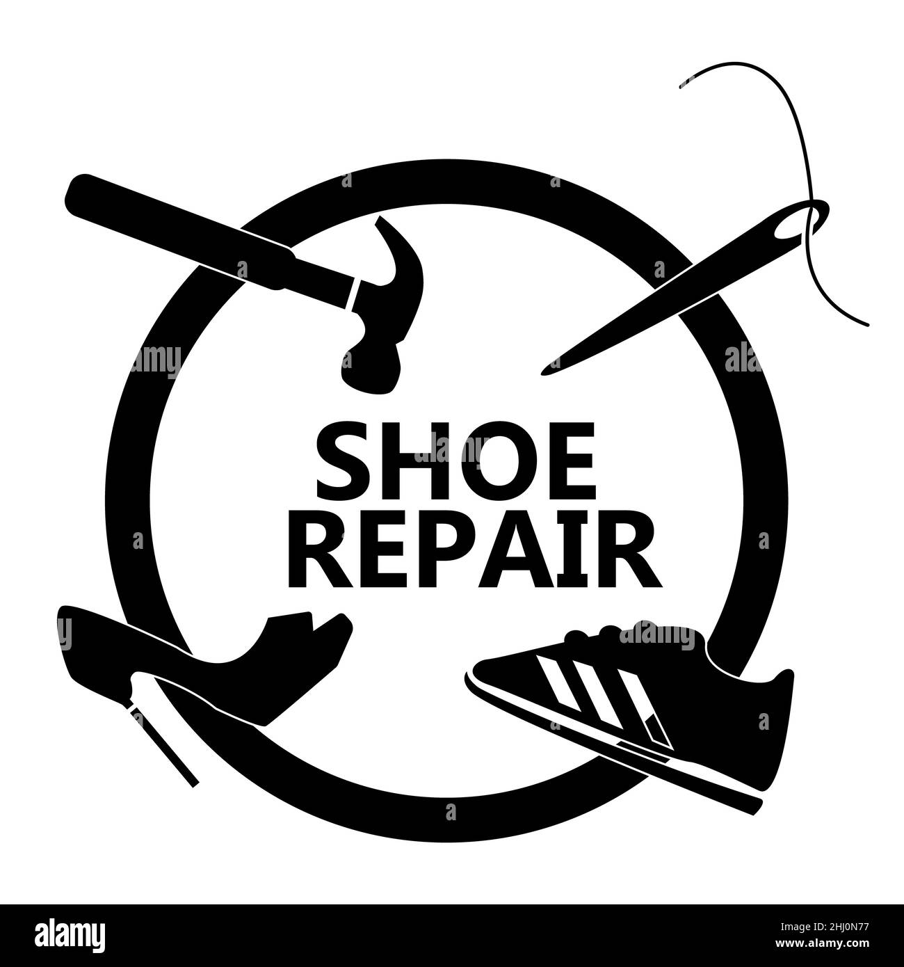 Shoe repair icon on white background. Shoe repair logo. shoemaker sign. flat style. Stock Photo