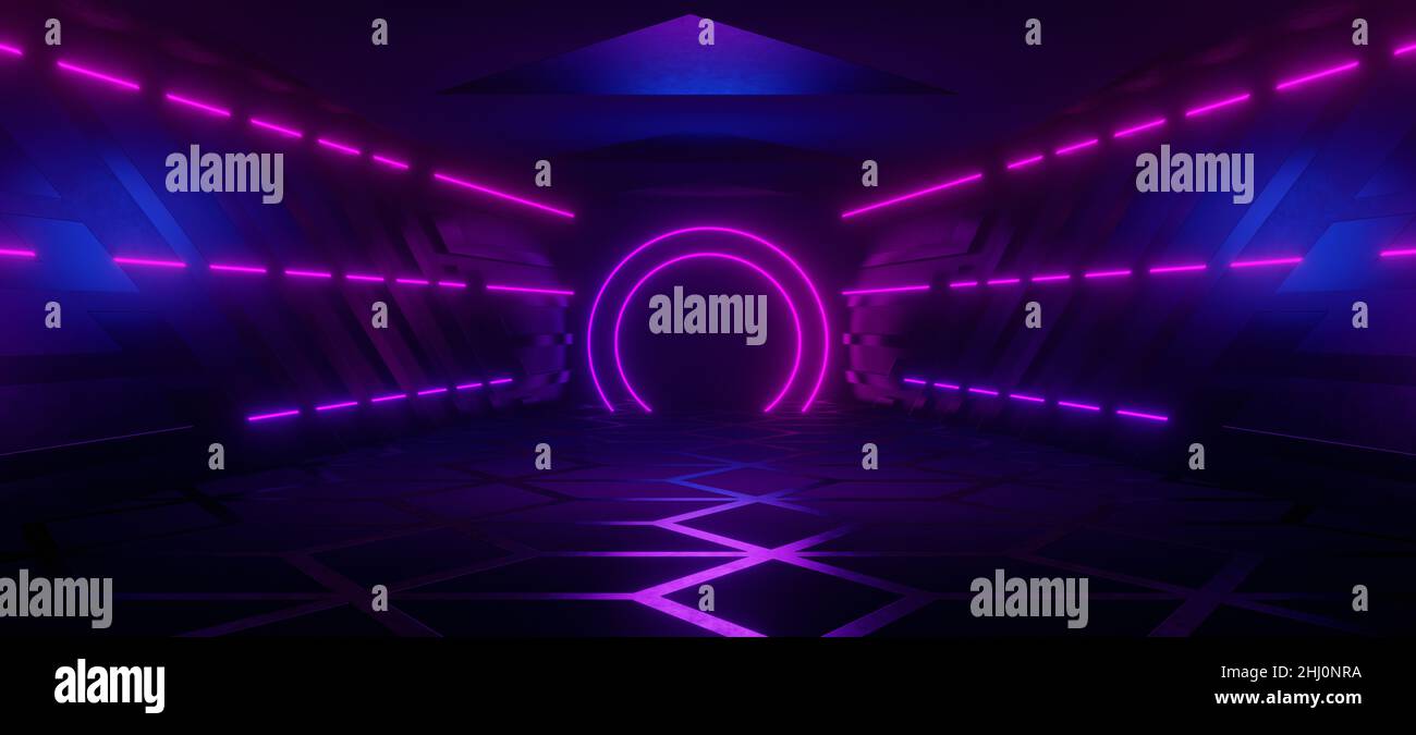 Futuristic Sci-Fi Abstract Blue And Purple Neon Light Shapes On Black ...