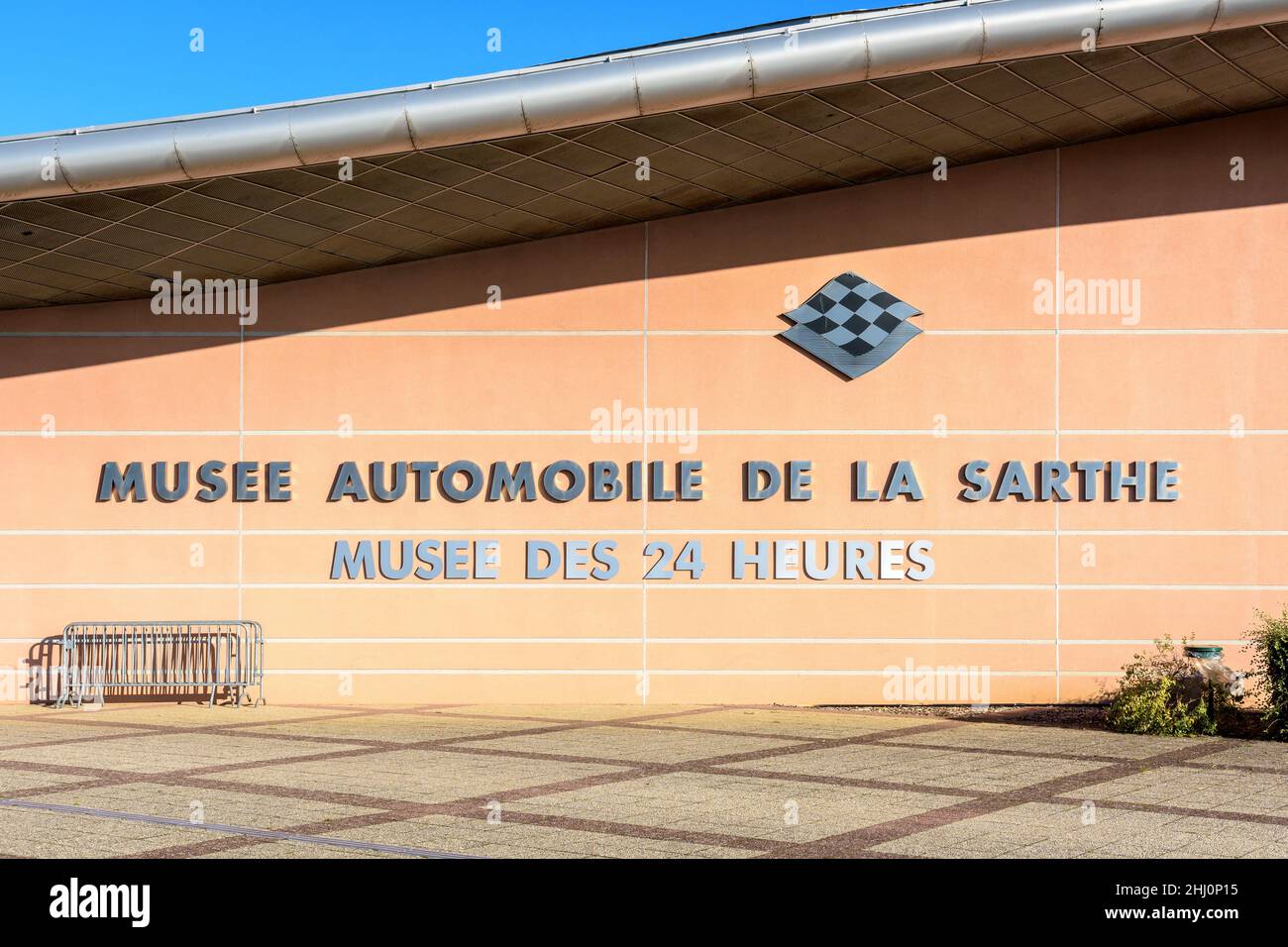 Sign of the Musée Automobile de la Sarthe and Musée des 24 Heures in Le Mans, France. Stock Photo