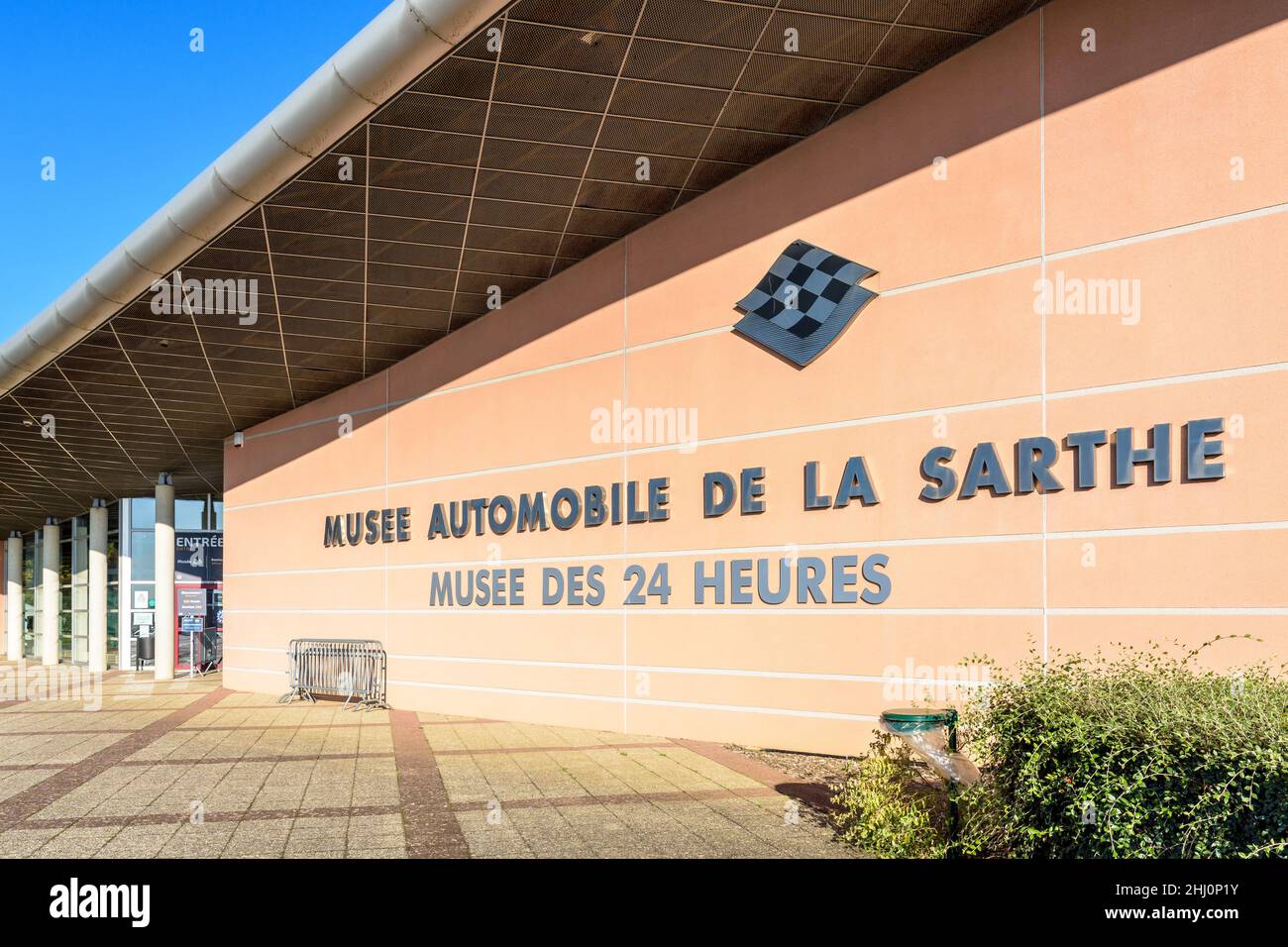 Entrance of the Musée Automobile de la Sarthe and Musée des 24 Heures in Le Mans, France. Stock Photo