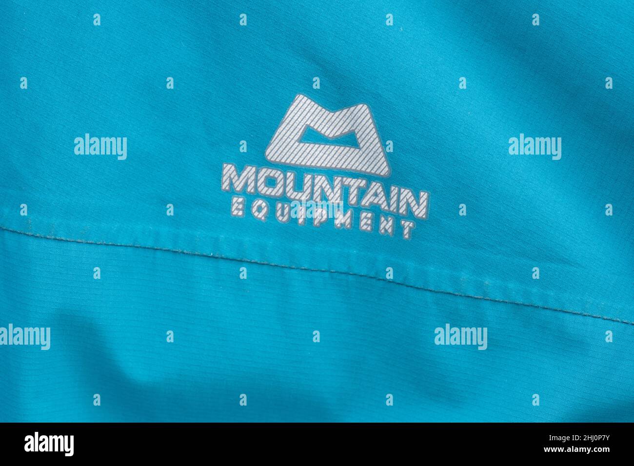 Mountain Equipment outdoor clothing brand on waterproof (gore-tex) jacket Stock Photo