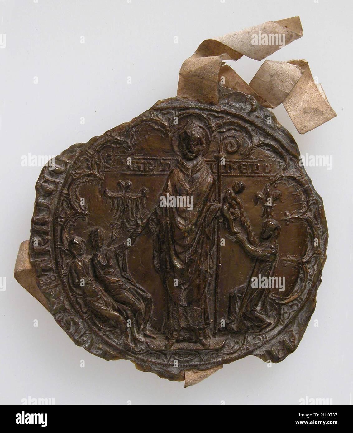 Seal Impression, Bishop 14th century Netherlandish. Seal Impression, Bishop. Netherlandish. 14th century. Brown wax. Miscellaneous-Wax Stock Photo
