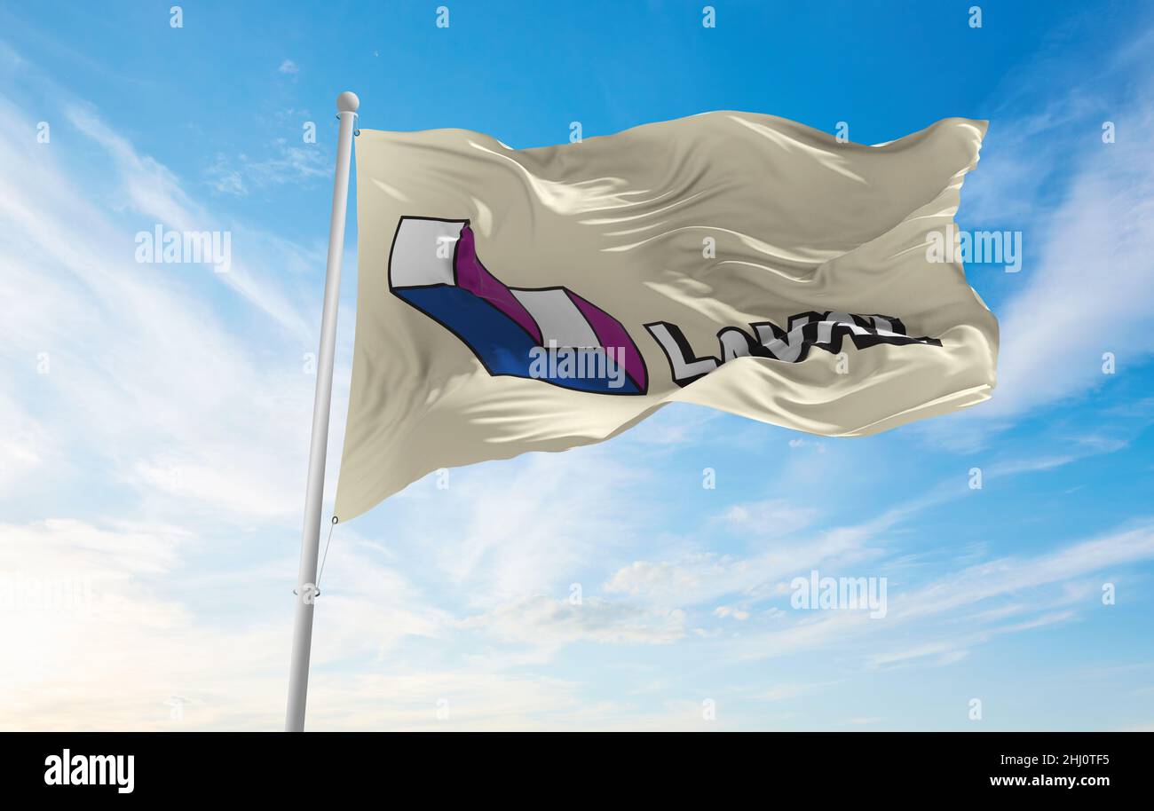 flag of Laval, Quebec , Canada at cloudy sky background on sunset